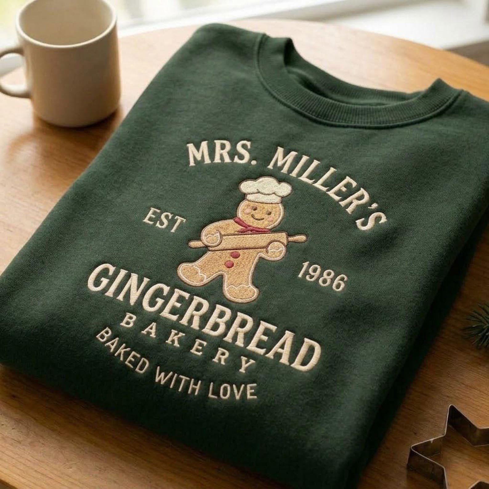 Custom Gingerbread Baker Embroidered Sweatshirt, Personalized Bakery Christmas Crewneck, Est Year Baking Shirt, Christmas Baker Gift 3