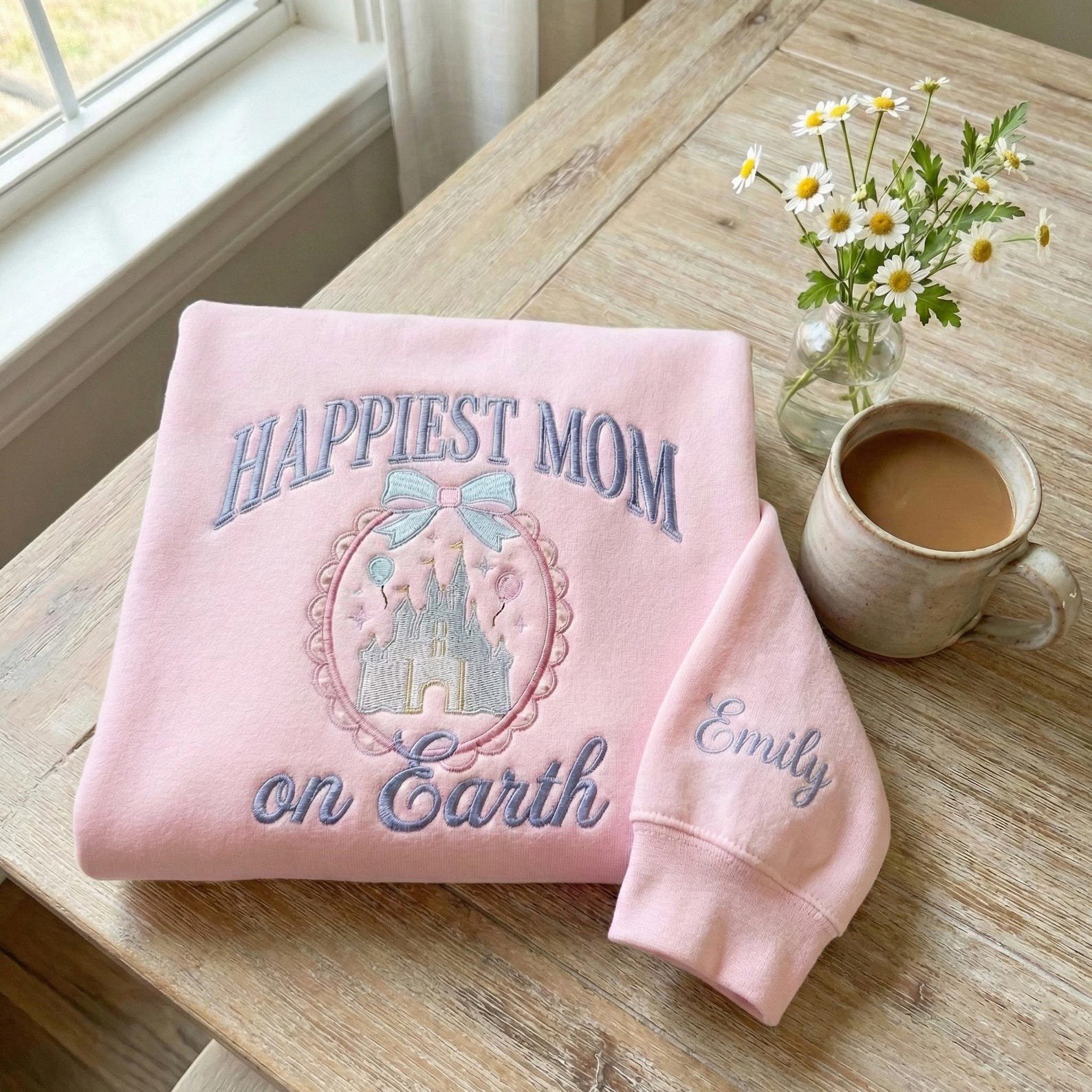 Happiest Mom On Earth Embroidered Sweatshirt, Mama Gift Tee, Mother's Day Gift For Mom, Magic Castle Coquette Bow Shirt, Family Trip Outfit 2
