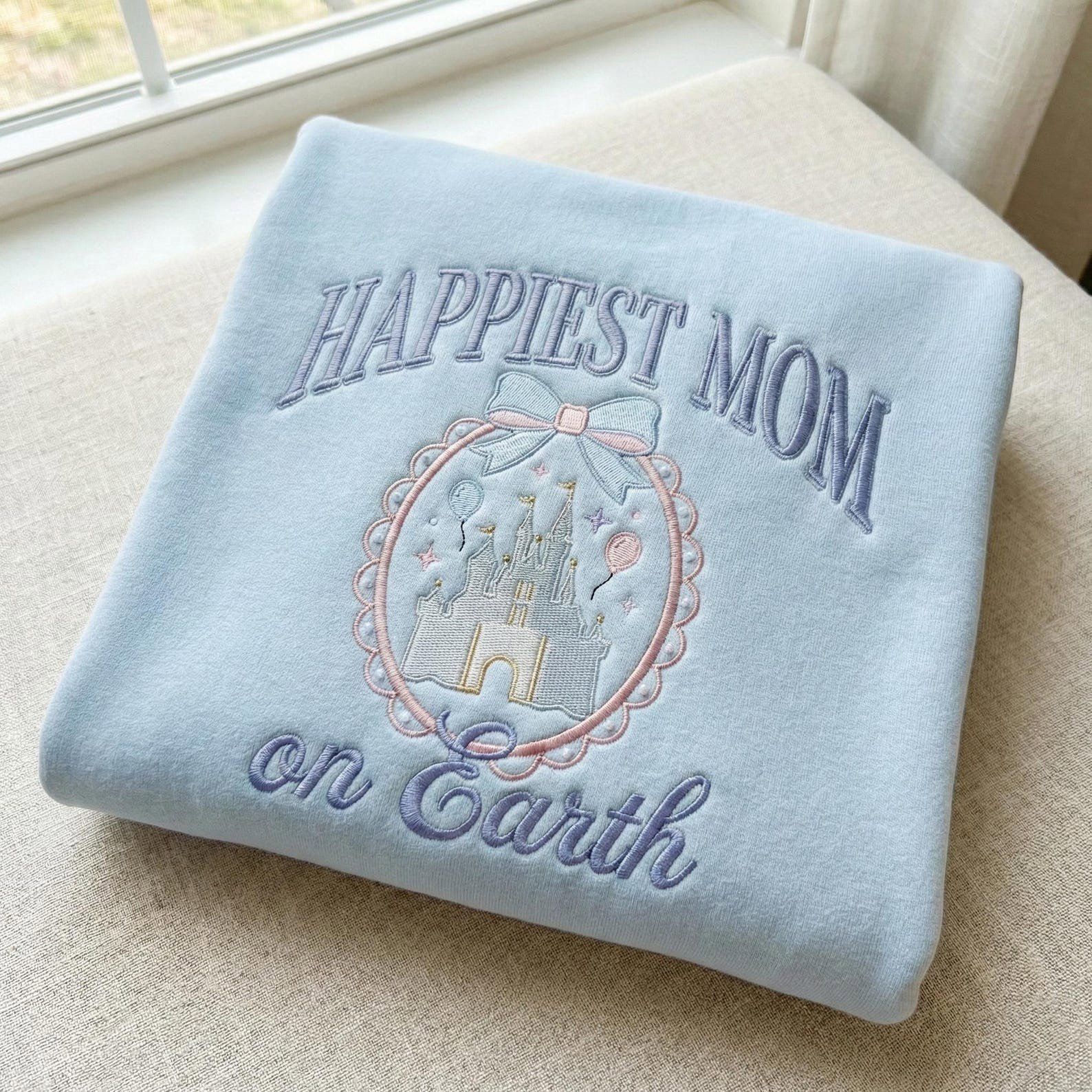 Happiest Mom On Earth Embroidered Sweatshirt, Mama Gift Tee, Mother's Day Gift For Mom, Magic Castle Coquette Bow Shirt, Family Trip Outfit 4