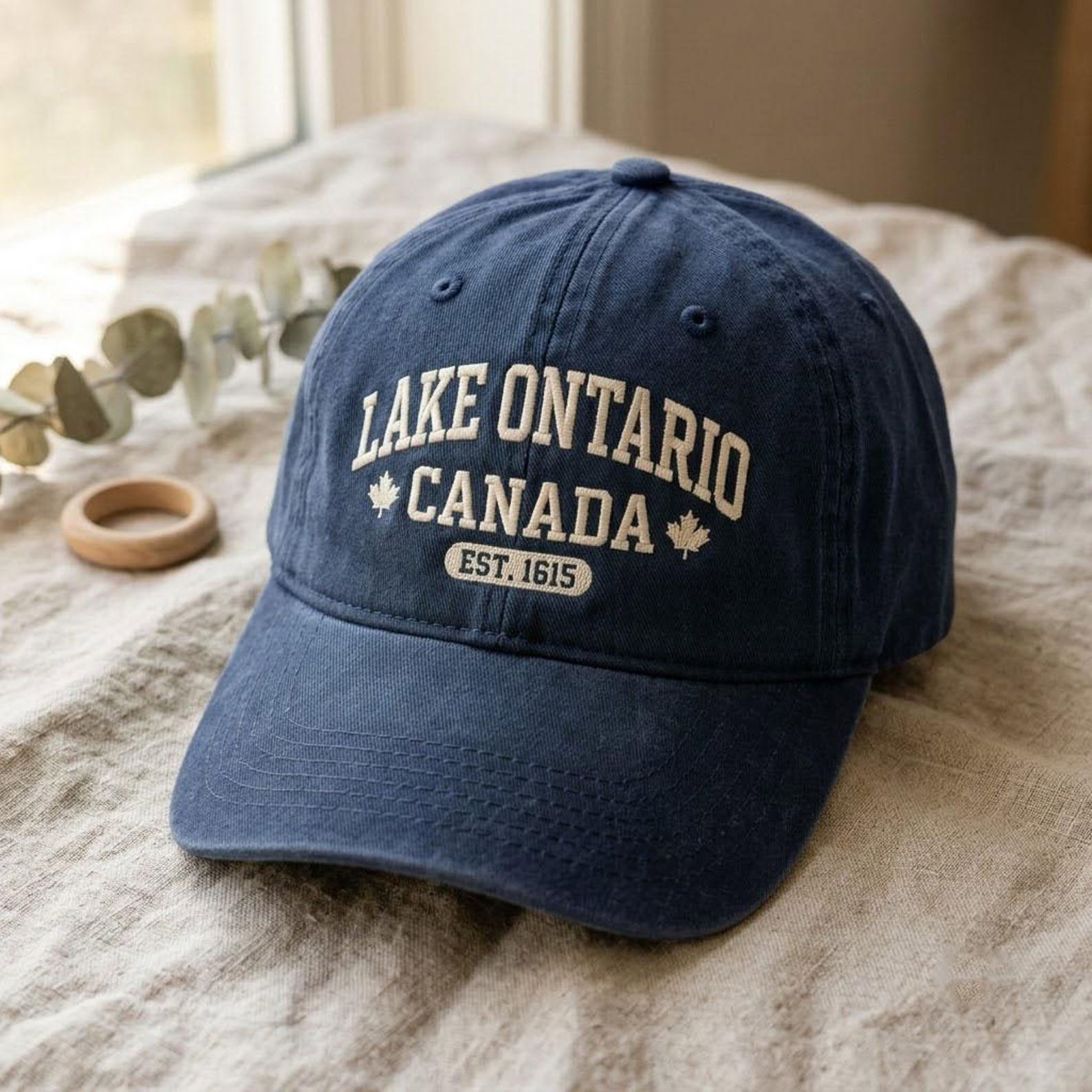 Lake Ontario Embroidered Washed Hat, Canada Great Lakes Dad Cap, Vintage Ontario Souvenir Hat, Canadian Lake Vacation Gift 3
