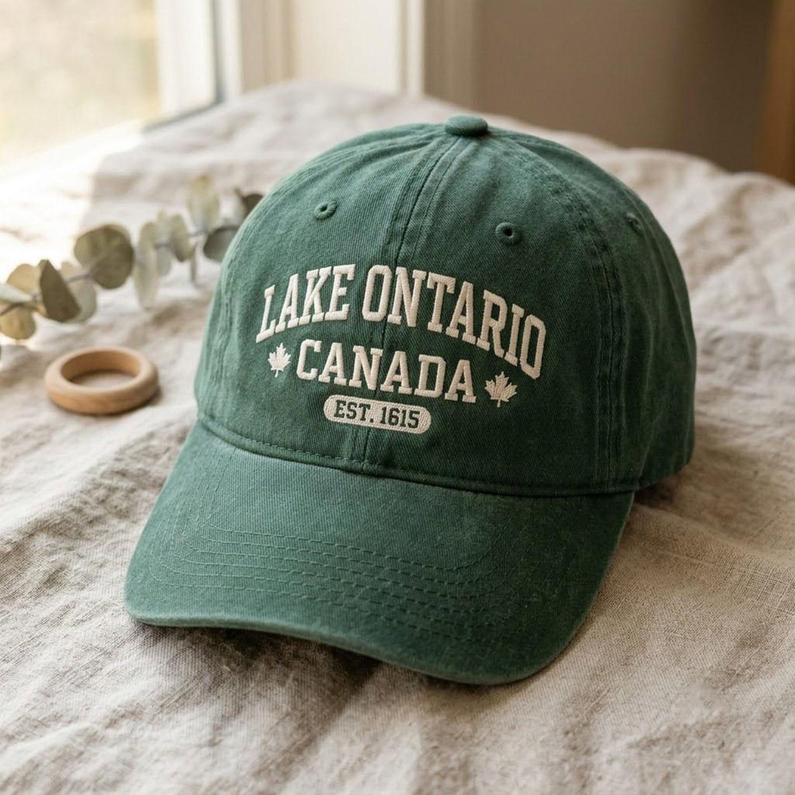 Lake Ontario Embroidered Washed Hat, Canada Great Lakes Dad Cap, Vintage Ontario Souvenir Hat, Canadian Lake Vacation Gift 1