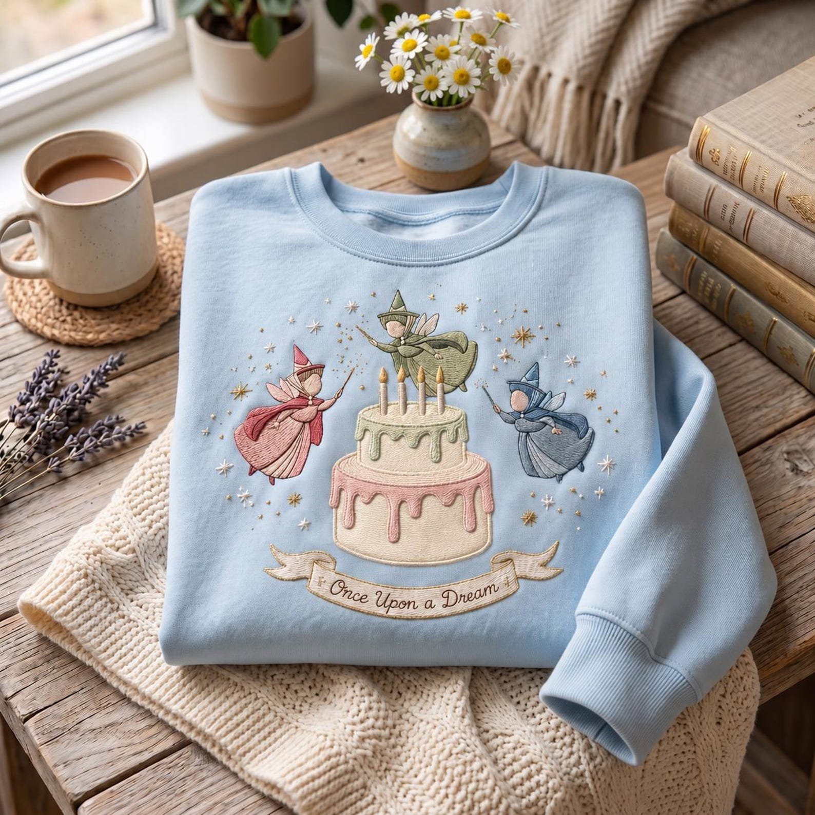 Sleeping Beauty Fauna Bakery Embroidered Sweatshirt, Baked With Love And Magic Shirt, Aurora Princess Gift Tee, Fairy Tale Embroidery Shirt 3