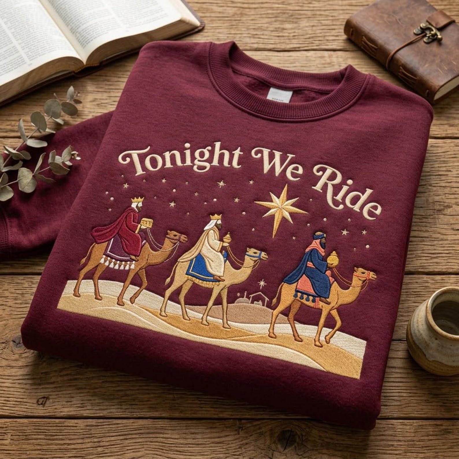 Tonight We Ride Embroidered Sweatshirt, Three Wise Men Christmas Crewneck, Nativity Magi Camel Shirt, Christian Christmas Gift 3