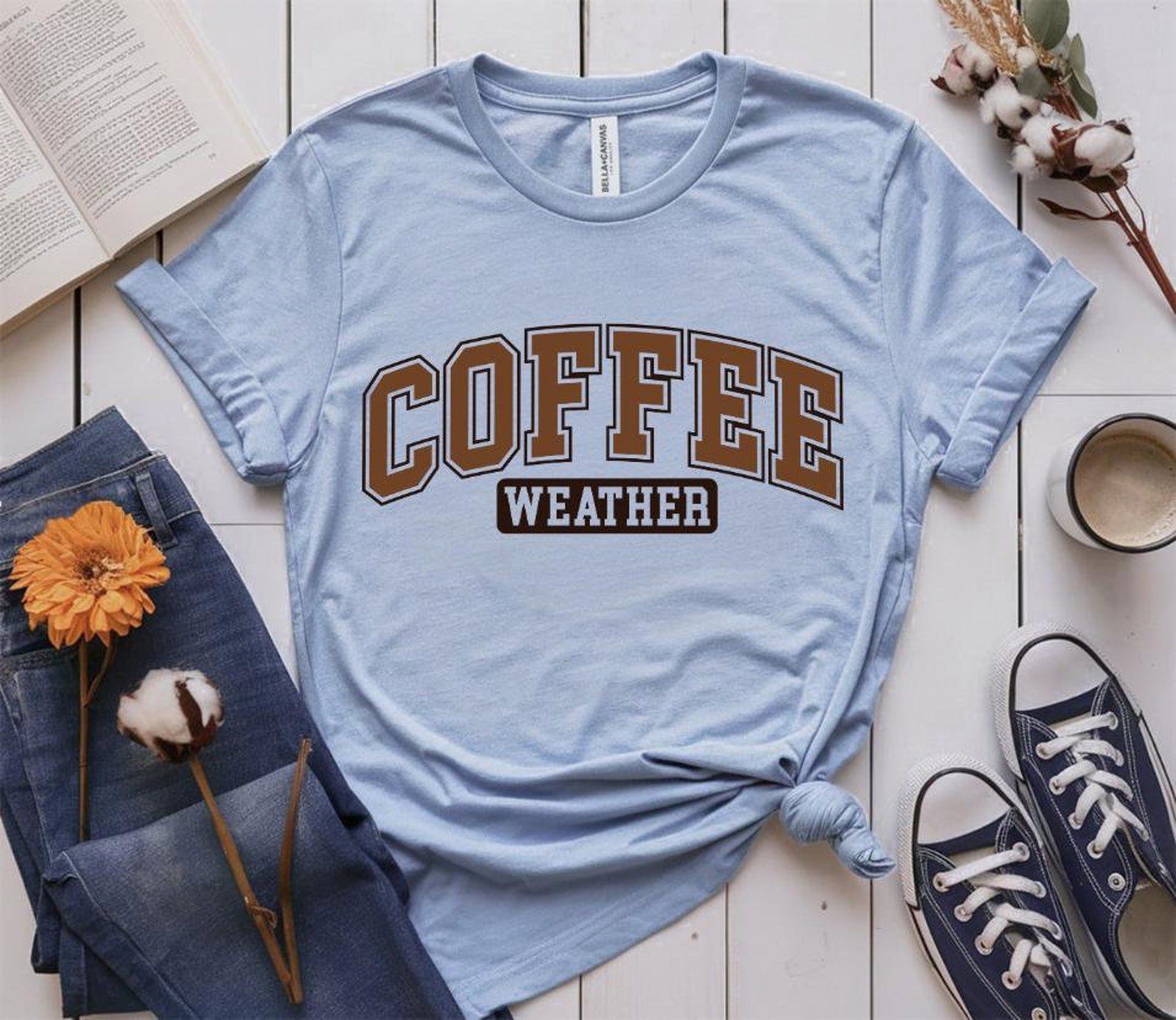 Coffee Weather Shirt, Cozy Coffee Lover T-Shirt, Funny Autumn Fall Graphic Tee, Caffeine Addict Shirt Gift for Men and Women 2