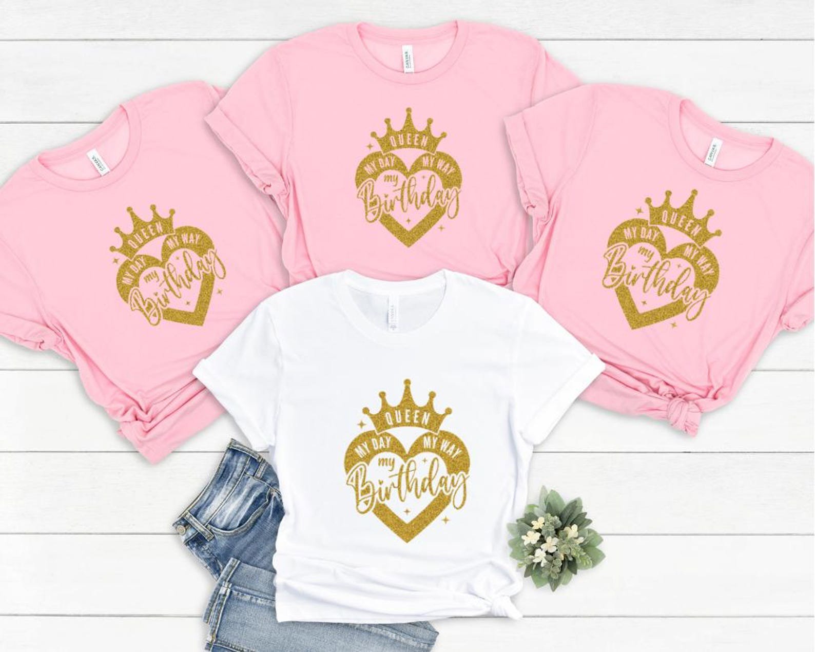 Birthday Queen Shirt: Glitter Gold Crown Tee, Women's Birthday Outfit 3