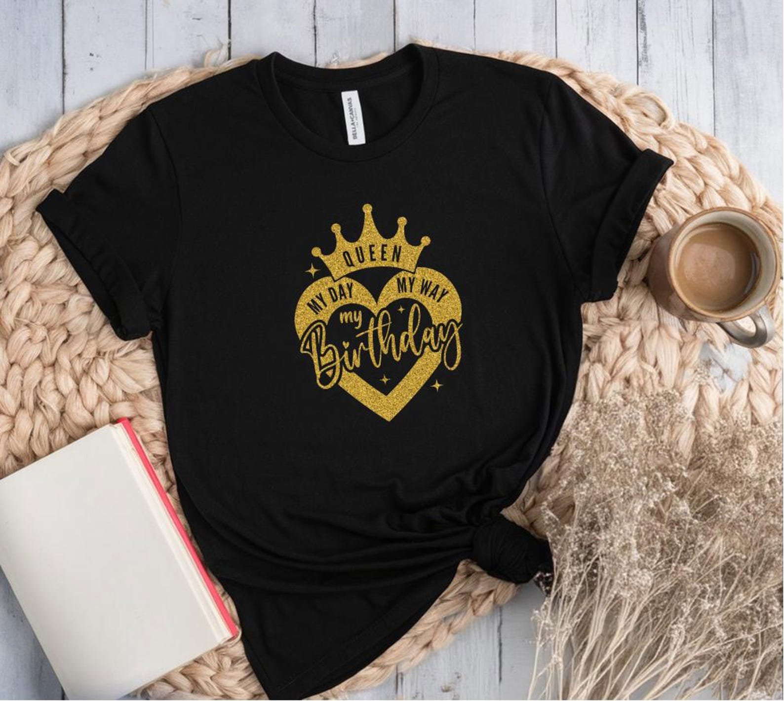 Birthday Queen Shirt: Glitter Gold Crown Tee, Women's Birthday Outfit 2