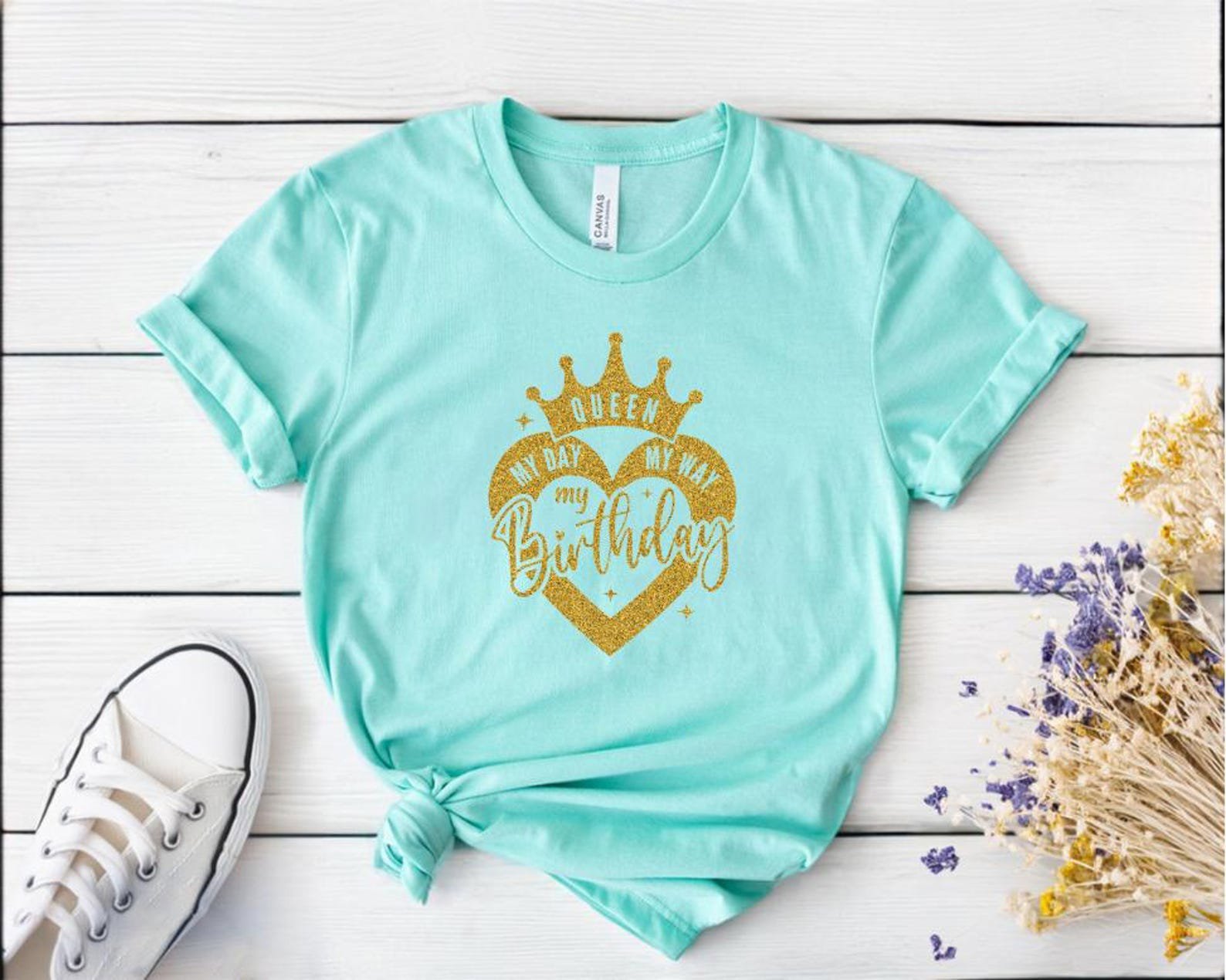 Birthday Queen Shirt: Glitter Gold Crown Tee, Women's Birthday Outfit 5