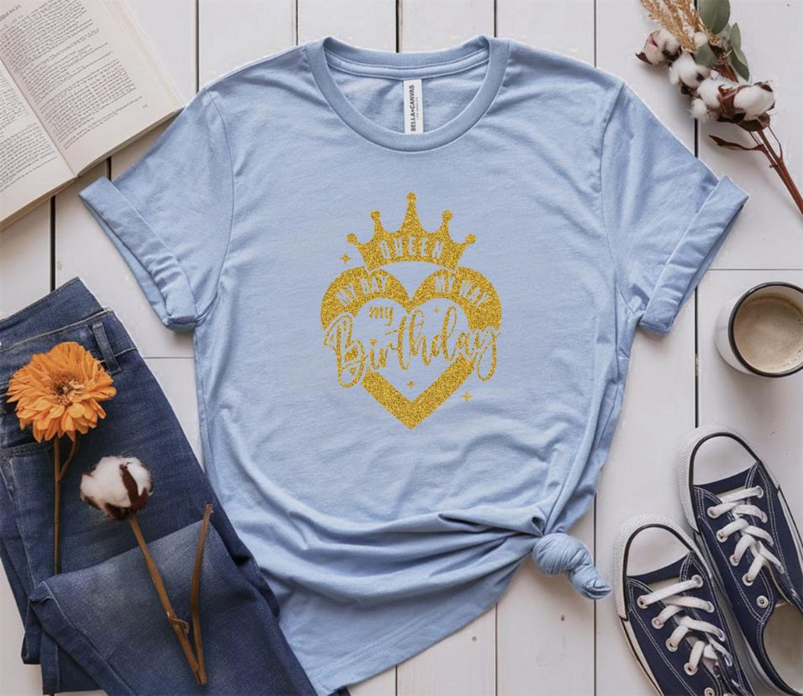 Birthday Queen Shirt: Glitter Gold Crown Tee, Women's Birthday Outfit 6