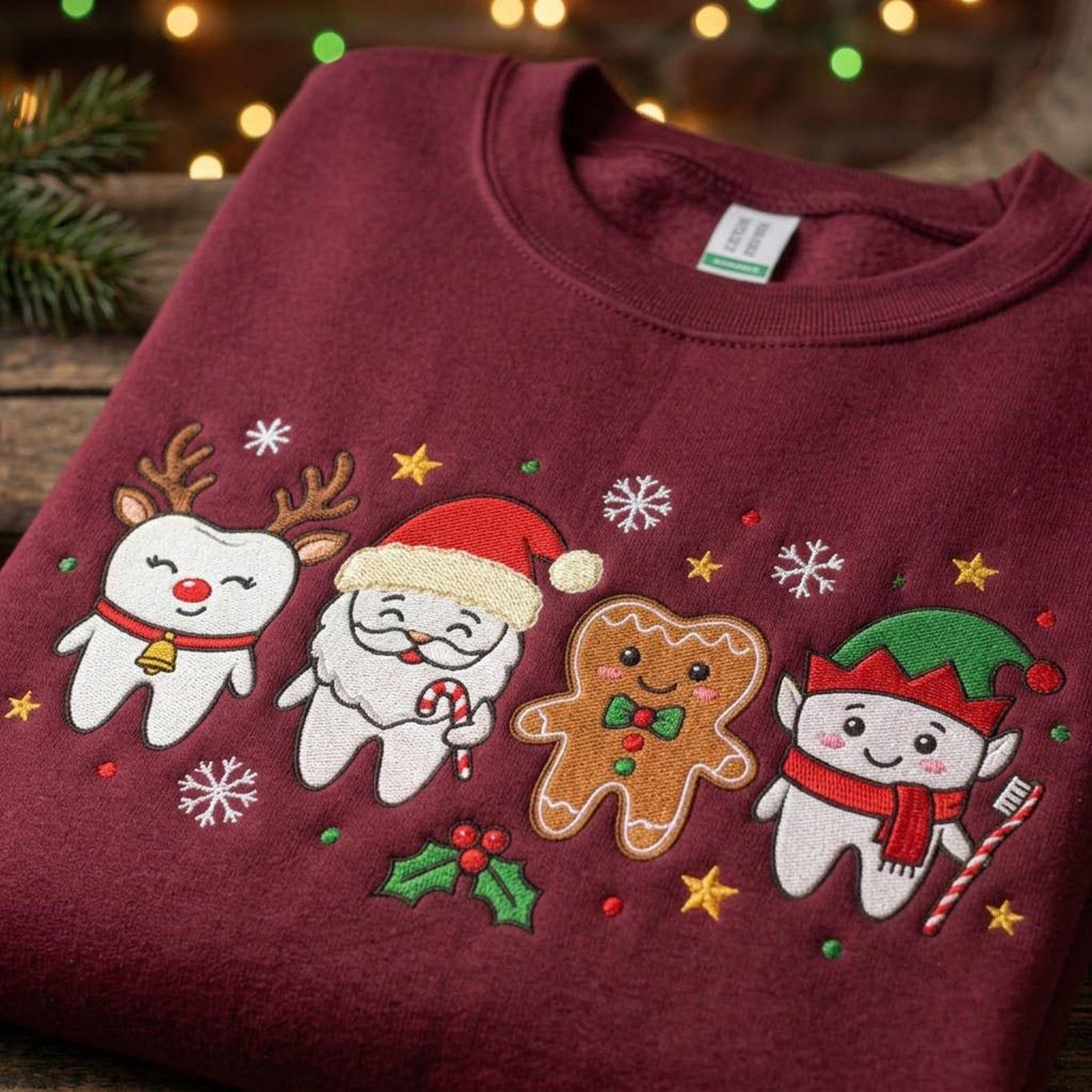 Cute Christmas Embroidered Sweatshirt, Santa Reindeer Elf Gingerbread Crewneck, Festive Holiday Character Shirt, Christmas Gift 2