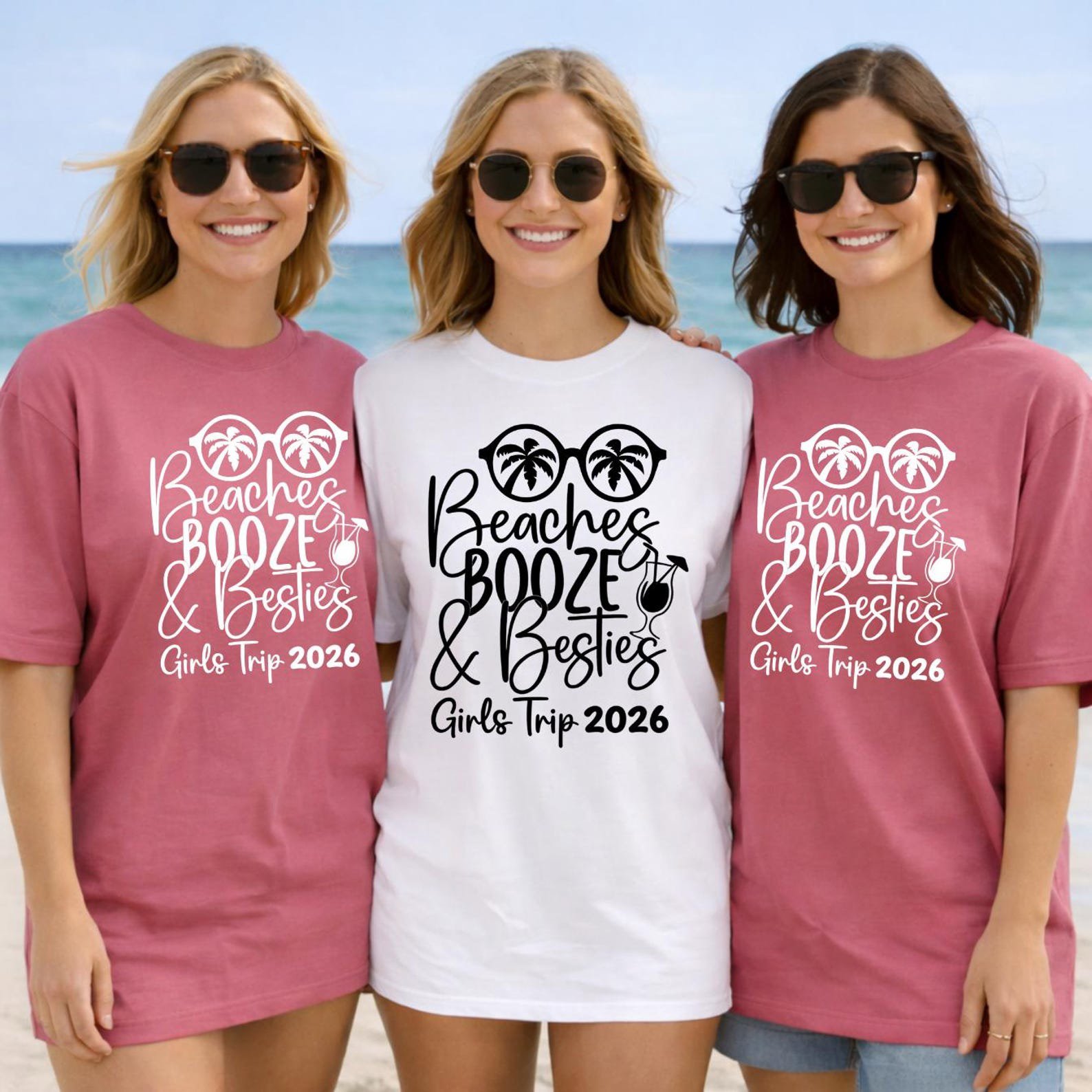 Beaches Booze Besties Shirt, Girls Trip 2026 Shirt, Matching Beach Vacation Shirts, Best Friend Trip Tee, Tropical Getaway 2