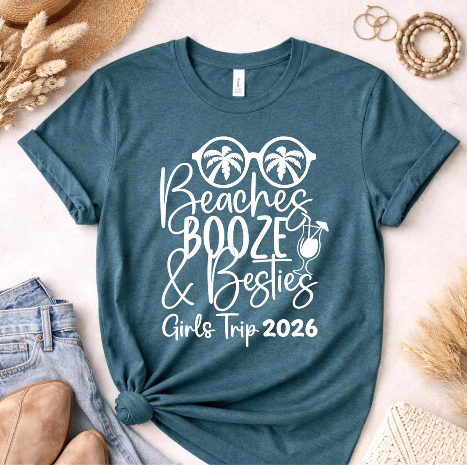 Beaches Booze Besties Shirt, Girls Trip 2026 Shirt, Matching Beach Vacation Shirts, Best Friend Trip Tee, Tropical Getaway 5