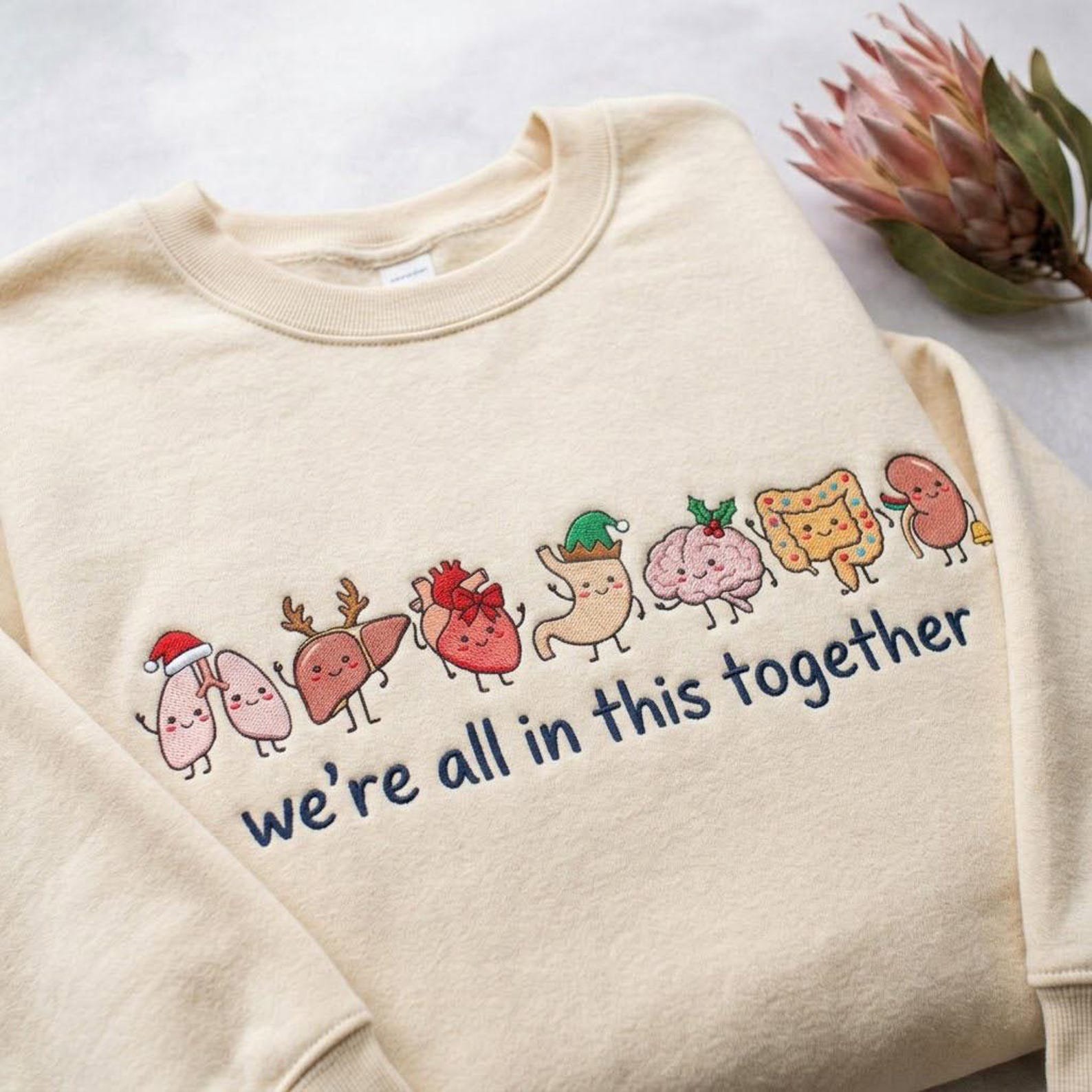 We’re All in This Together Embroidered Sweatshirt, Cute Christmas Organ Crewneck, Funny Medical Holiday Shirt, Healthcare Team Gift 1