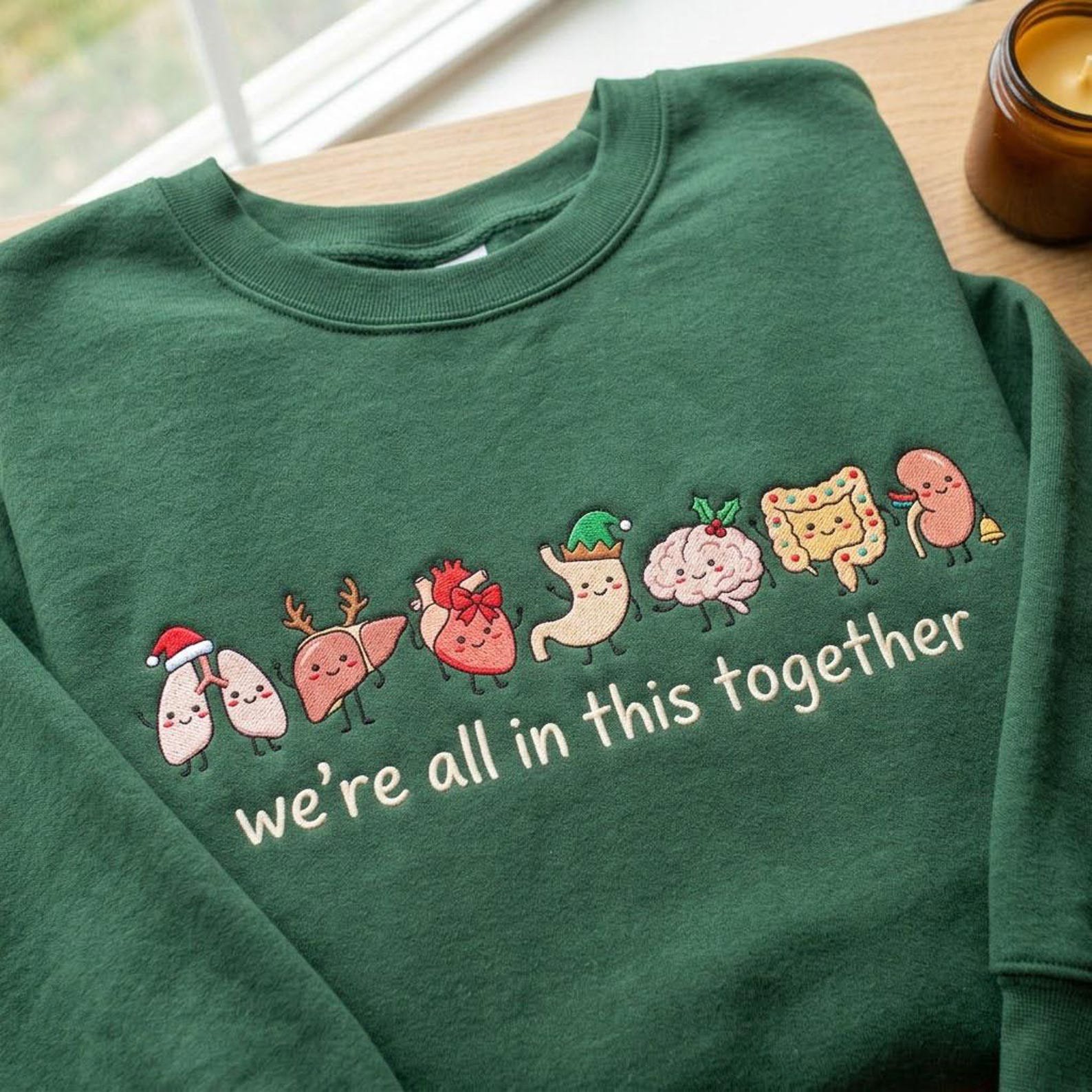 We’re All in This Together Embroidered Sweatshirt, Cute Christmas Organ Crewneck, Funny Medical Holiday Shirt, Healthcare Team Gift 3