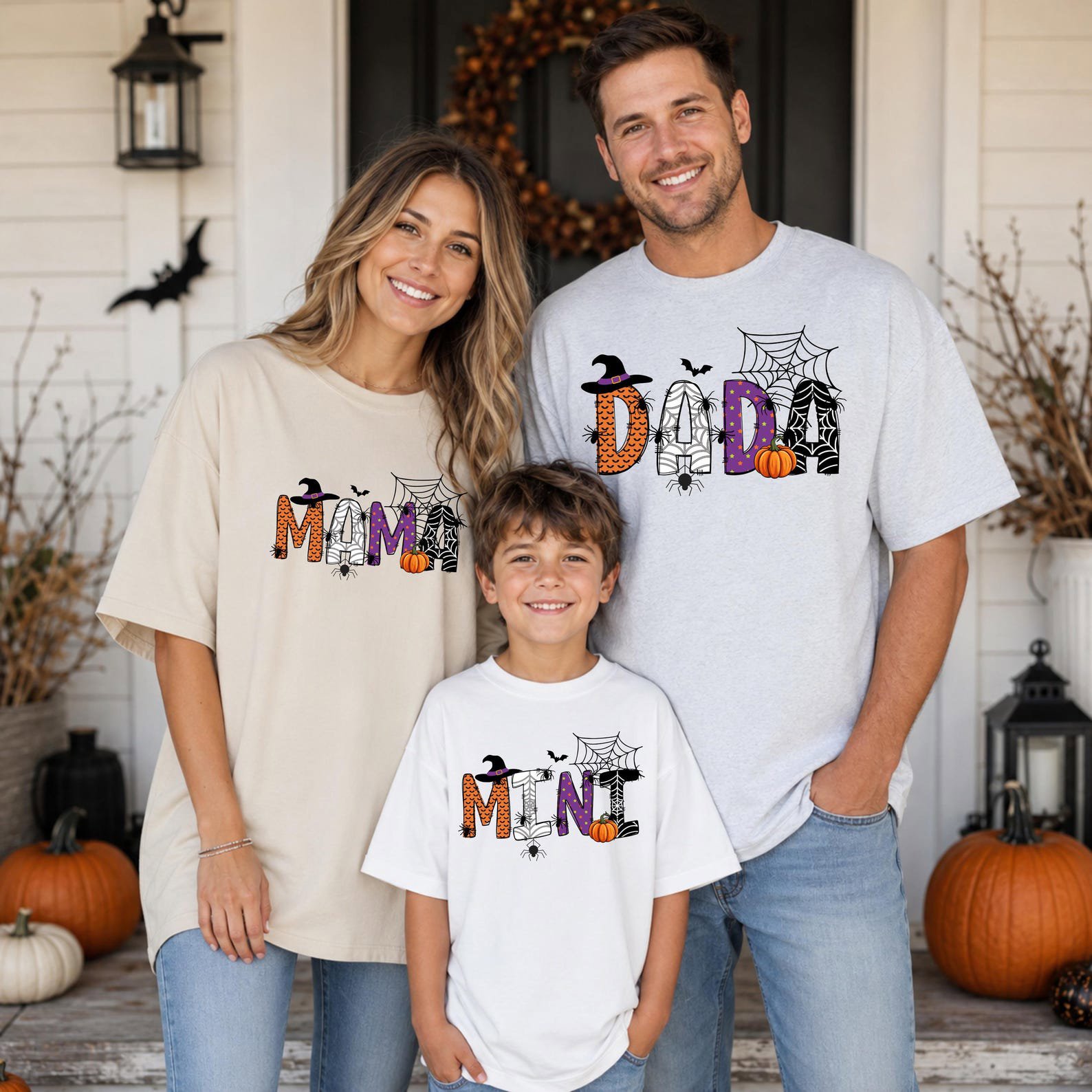 Personalized Halloween Family Shirt, Custom Name Witch Hat Pumpkin Sweatshirt, Matching Group Outfit 2
