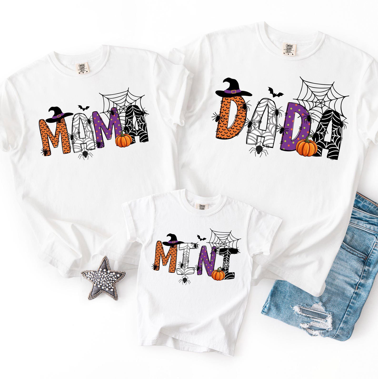 Personalized Halloween Family Shirt, Custom Name Witch Hat Pumpkin Sweatshirt, Matching Group Outfit 1