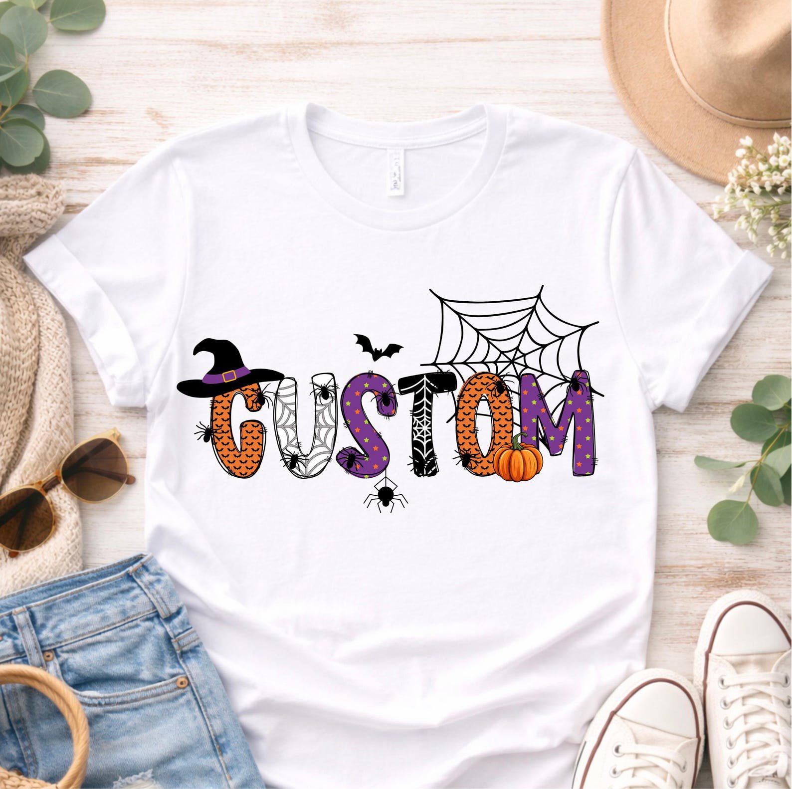 Personalized Halloween Family Shirt, Custom Name Witch Hat Pumpkin Sweatshirt, Matching Group Outfit 4