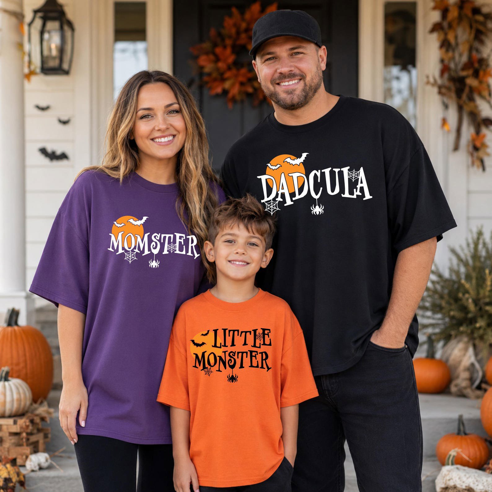 Matching Family Halloween Shirts, Funny Momster Dadcula Little Monster Set for Spooky Squad Outfit 2