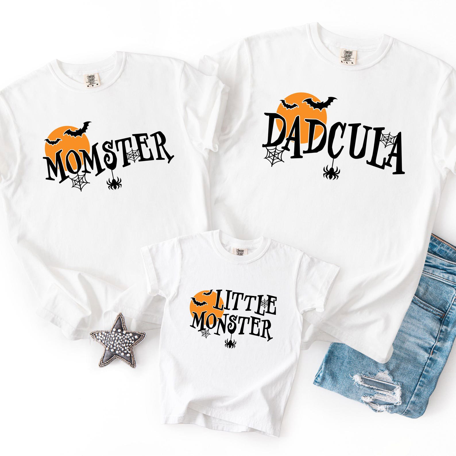 Matching Family Halloween Shirts, Funny Momster Dadcula Little Monster Set for Spooky Squad Outfit 4