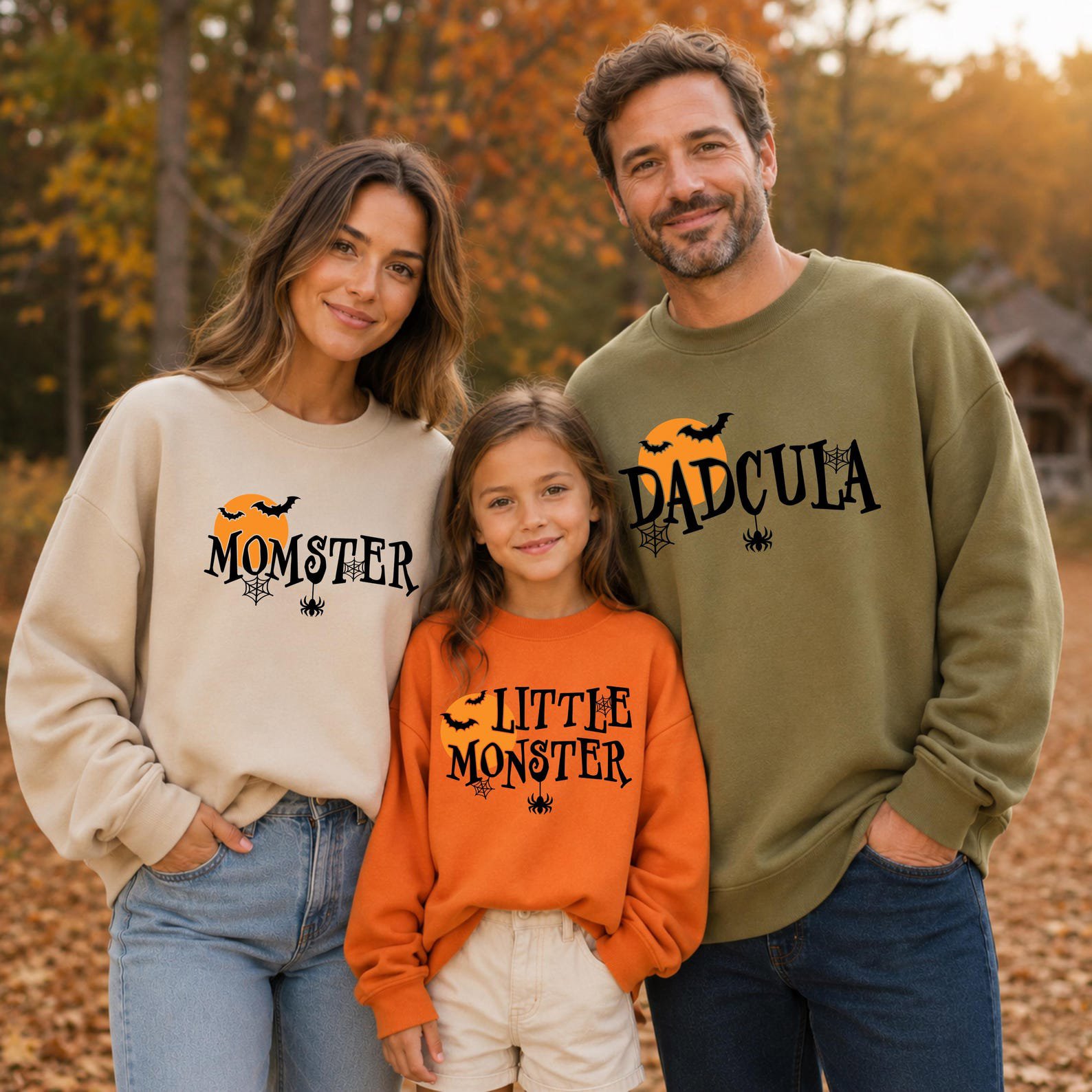 Matching Family Halloween Shirts, Funny Momster Dadcula Little Monster Set for Spooky Squad Outfit 6