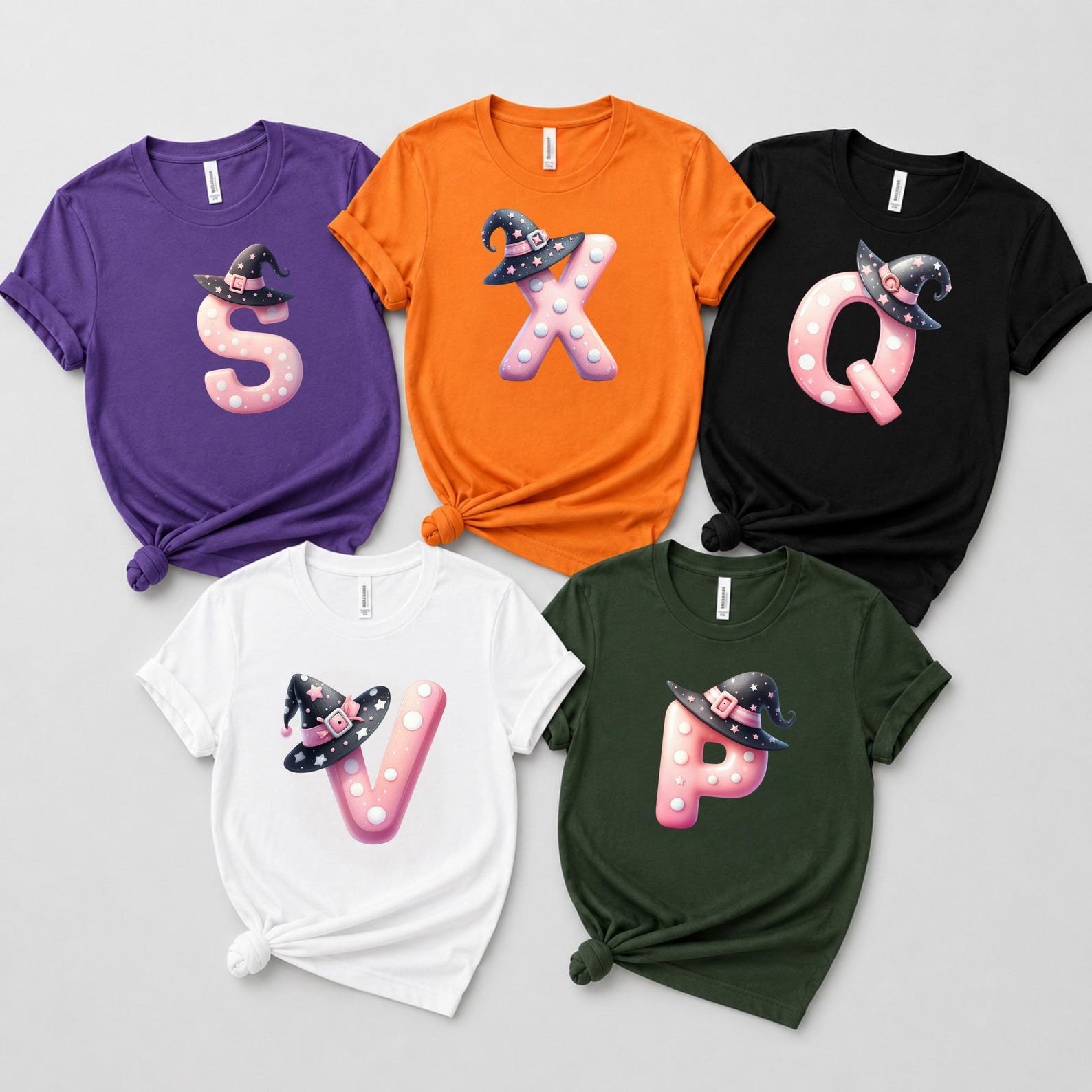 Personalized Pink Witch Hat Monogram Shirt, Halloween Family Matching Outfit 8