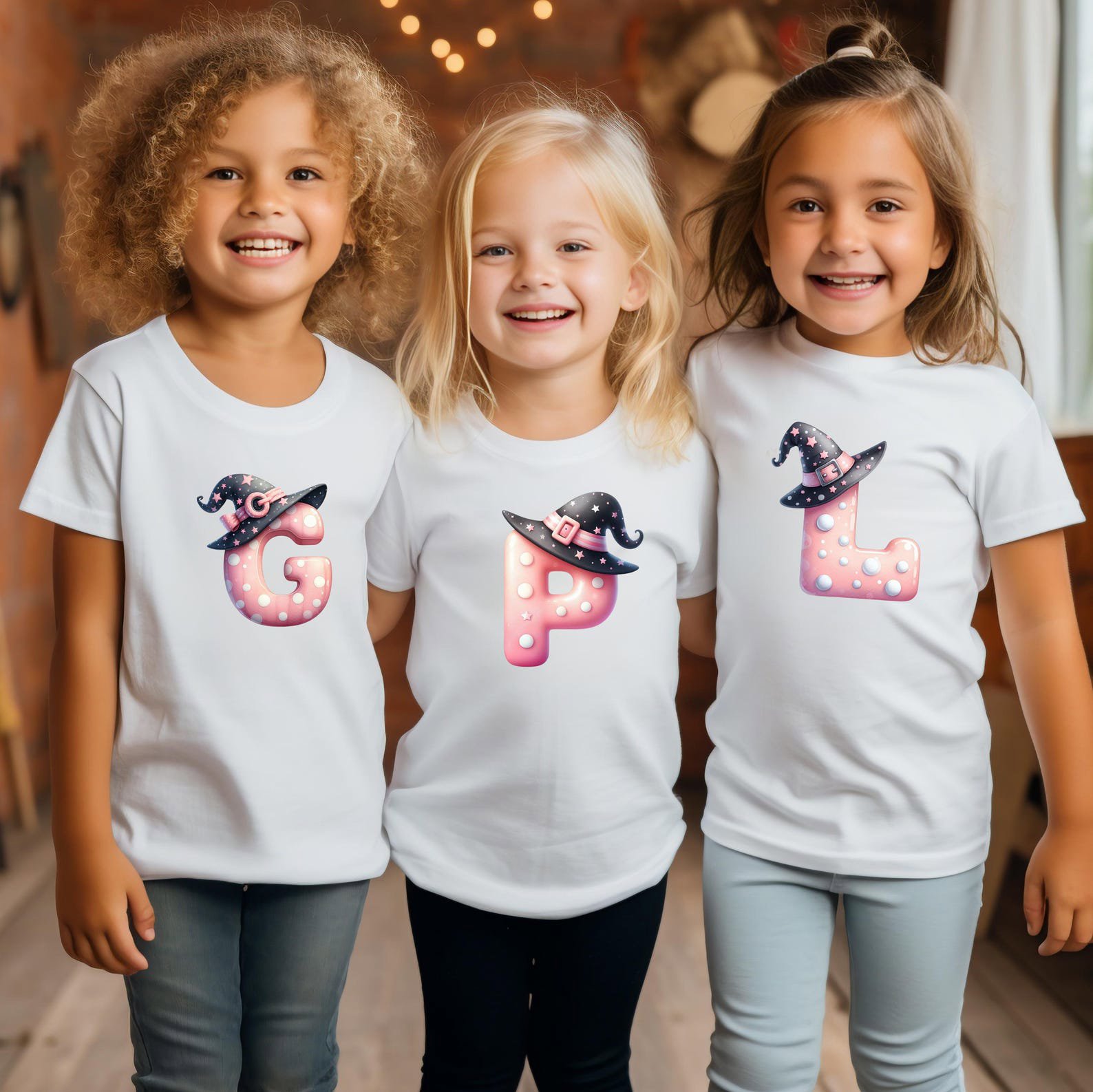 Personalized Pink Witch Hat Monogram Shirt, Halloween Family Matching Outfit 9