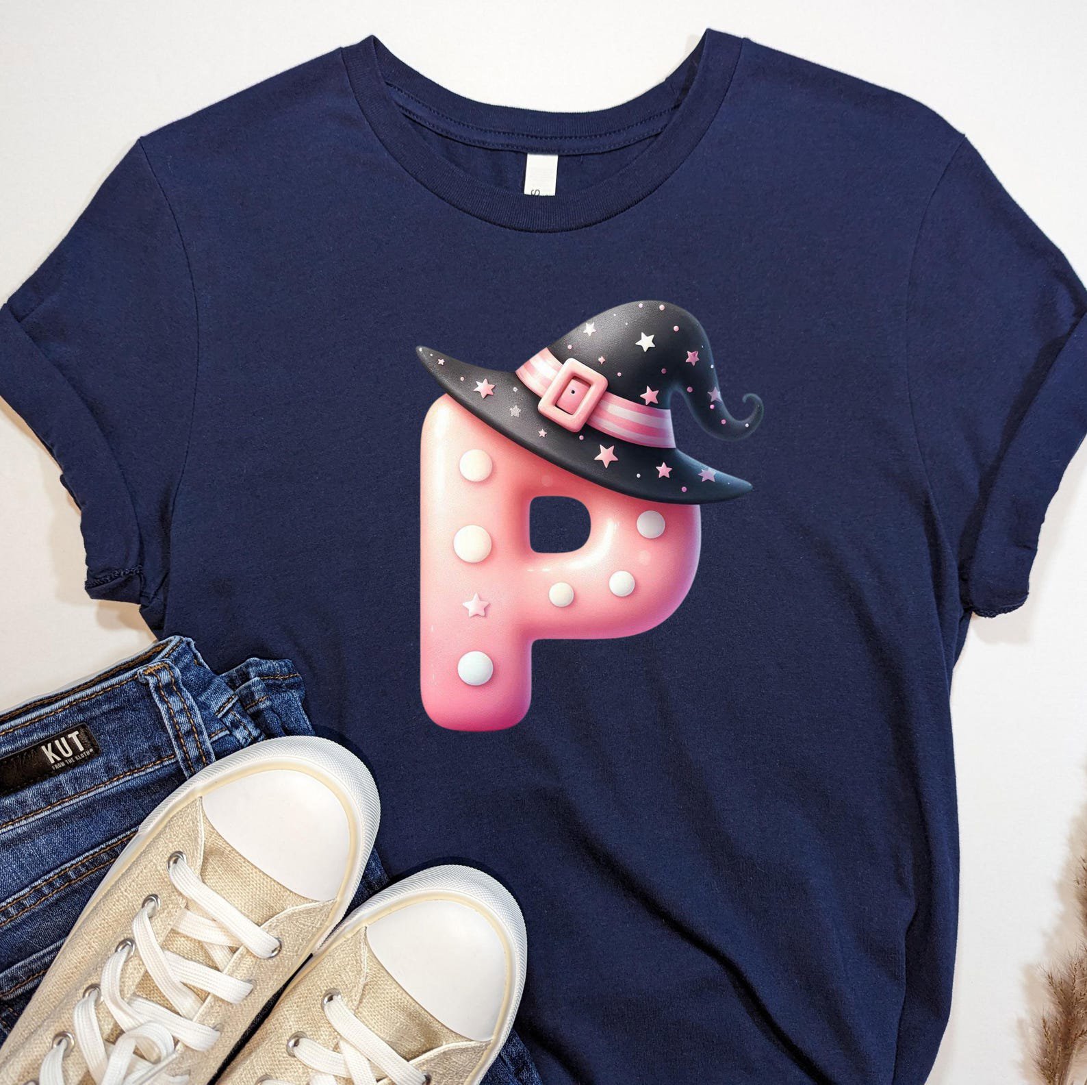 Personalized Pink Witch Hat Monogram Shirt, Halloween Family Matching Outfit 10