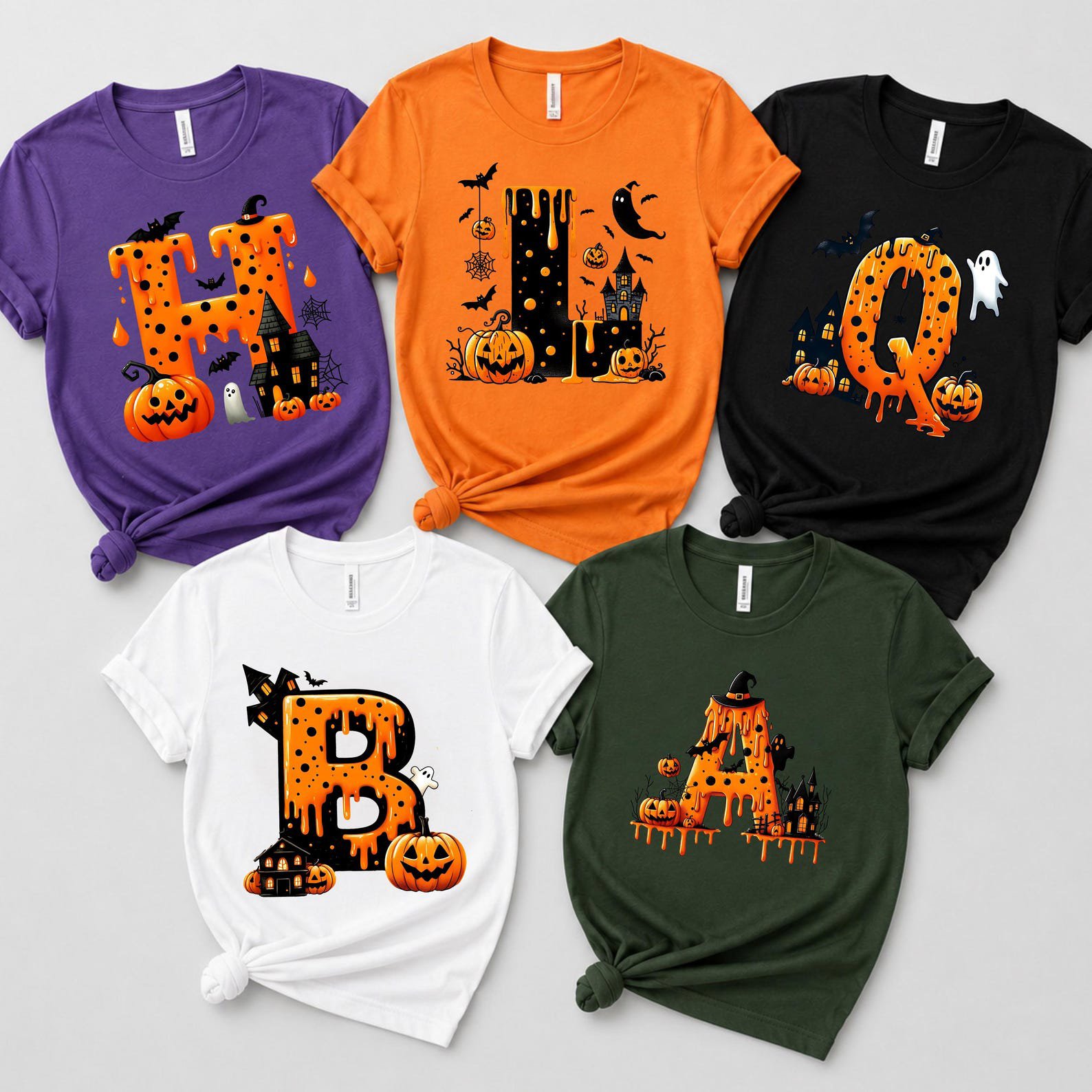 Monogram Halloween Shirt ,Spooky Dripping Initial Sweatshirt, Pumpkin Graphic For Matching Family, Friends Outfit 1