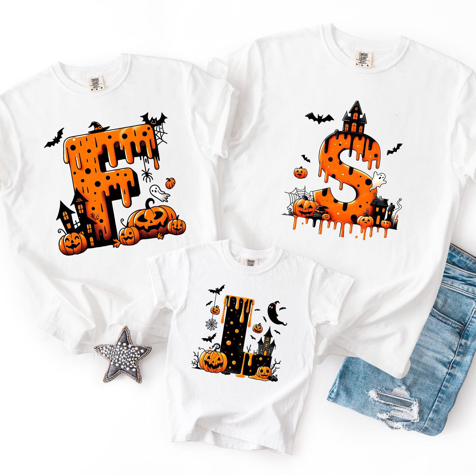 Monogram Halloween Shirt ,Spooky Dripping Initial Sweatshirt, Pumpkin Graphic For Matching Family, Friends Outfit 2