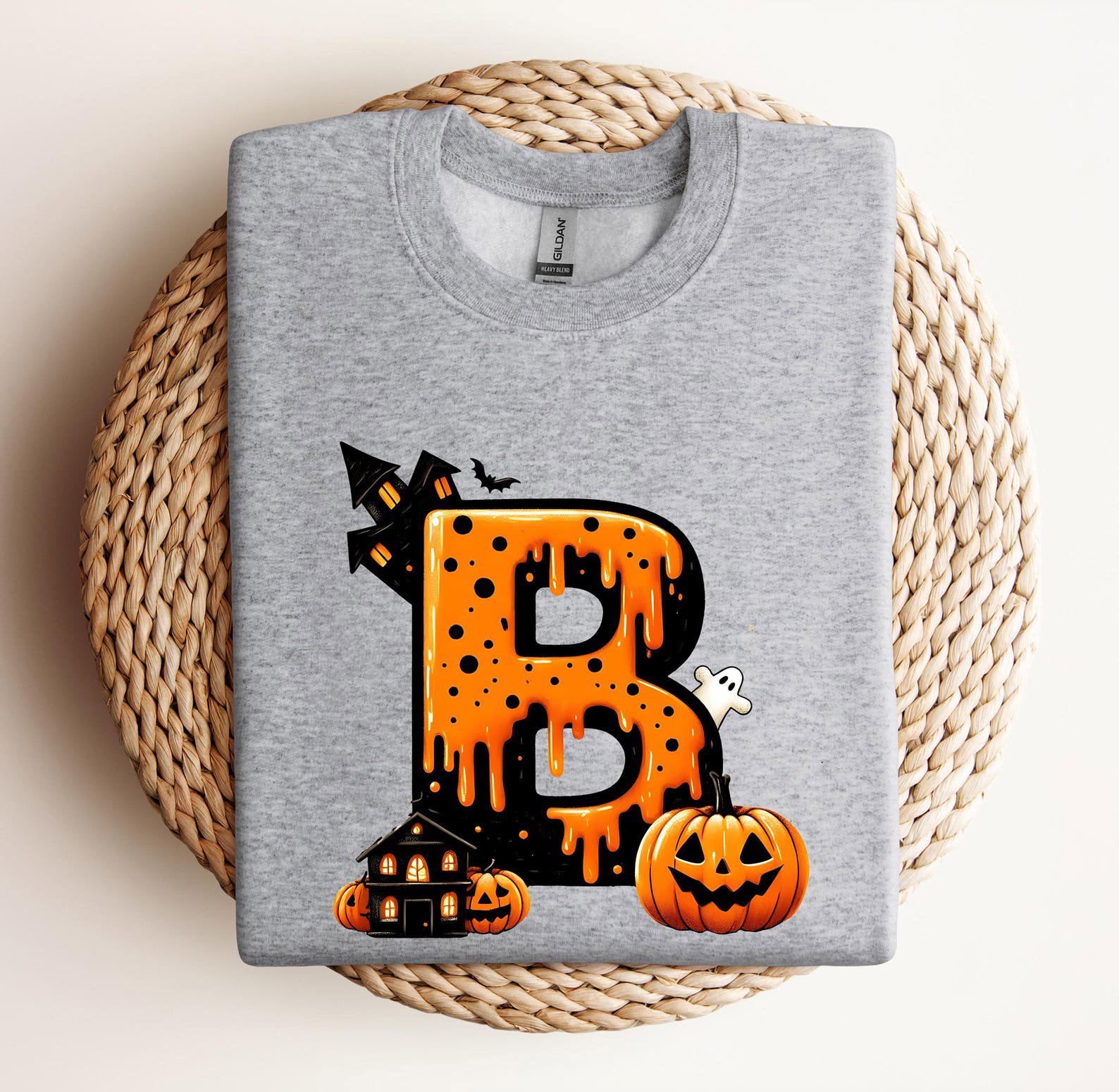 Monogram Halloween Shirt ,Spooky Dripping Initial Sweatshirt, Pumpkin Graphic For Matching Family, Friends Outfit 5