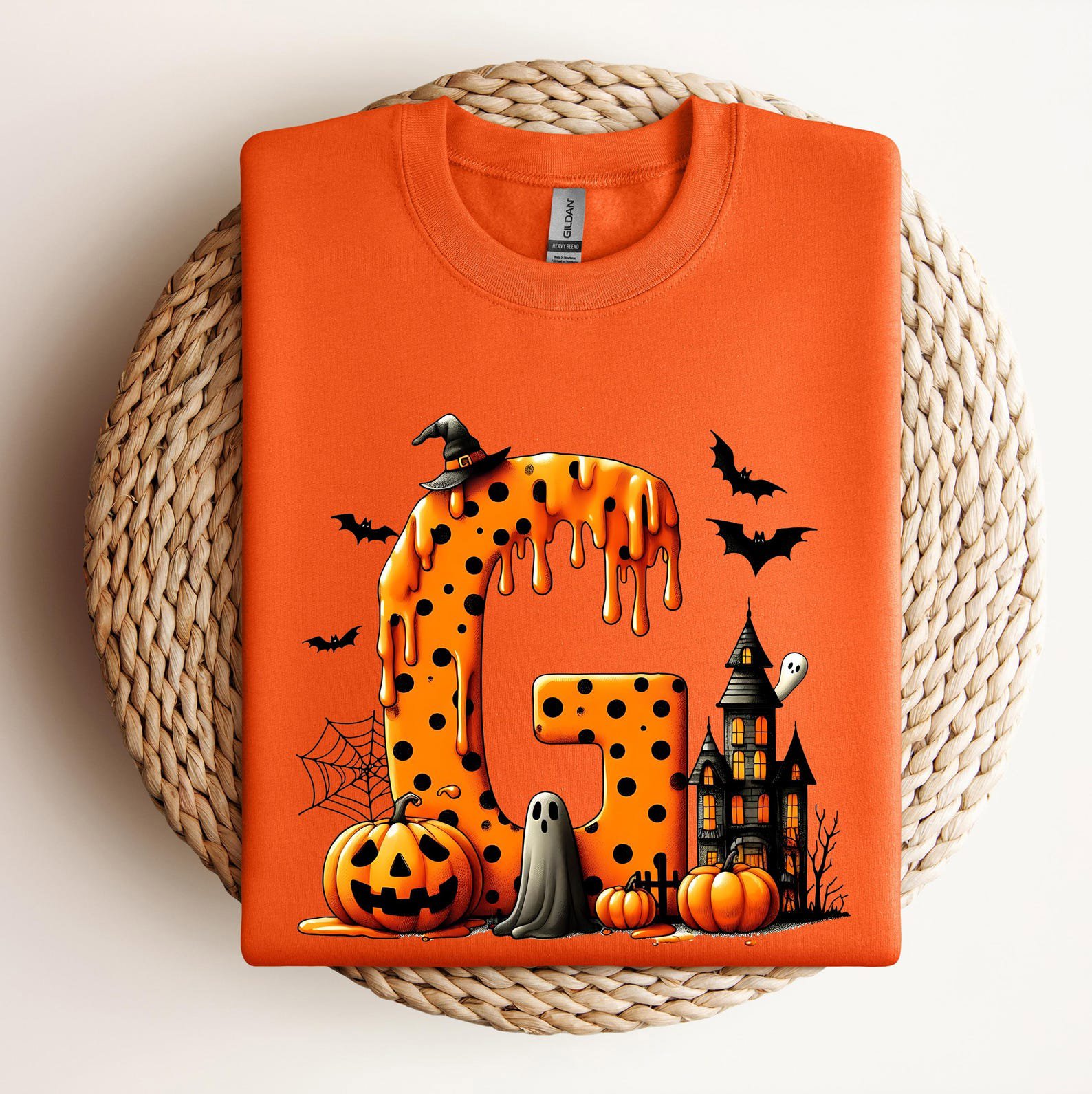 Monogram Halloween Shirt ,Spooky Dripping Initial Sweatshirt, Pumpkin Graphic For Matching Family, Friends Outfit 7
