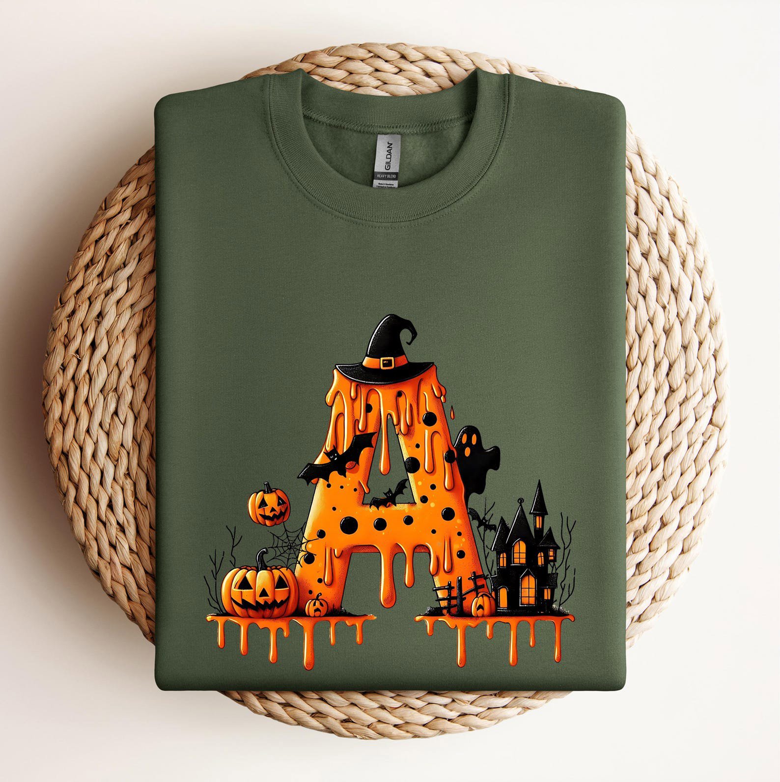 Monogram Halloween Shirt ,Spooky Dripping Initial Sweatshirt, Pumpkin Graphic For Matching Family, Friends Outfit 8