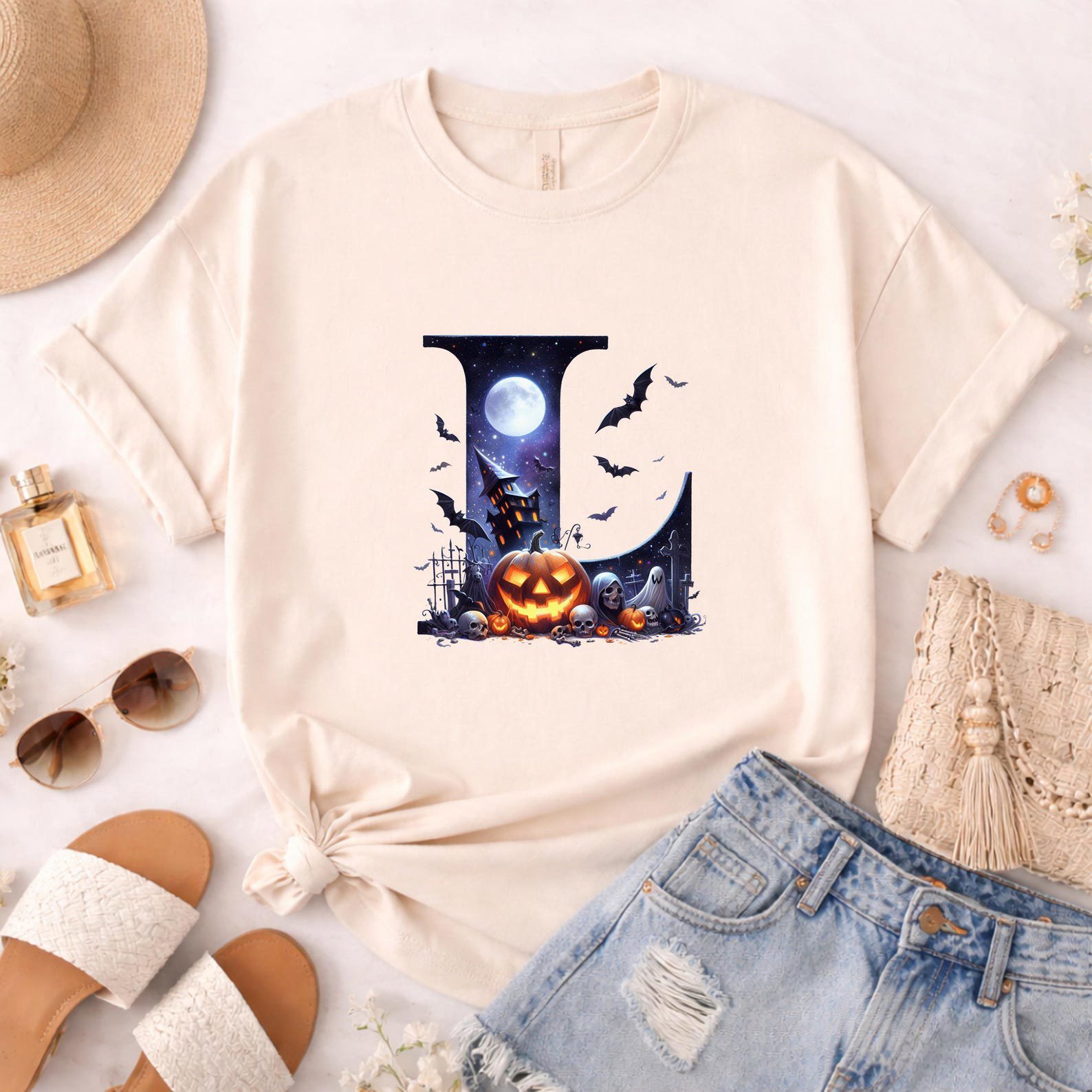 Custom Monogram Halloween Sweatshirt, Matching Gothic Initial Shirt for Groups, Friends, Haunted House Visits 6