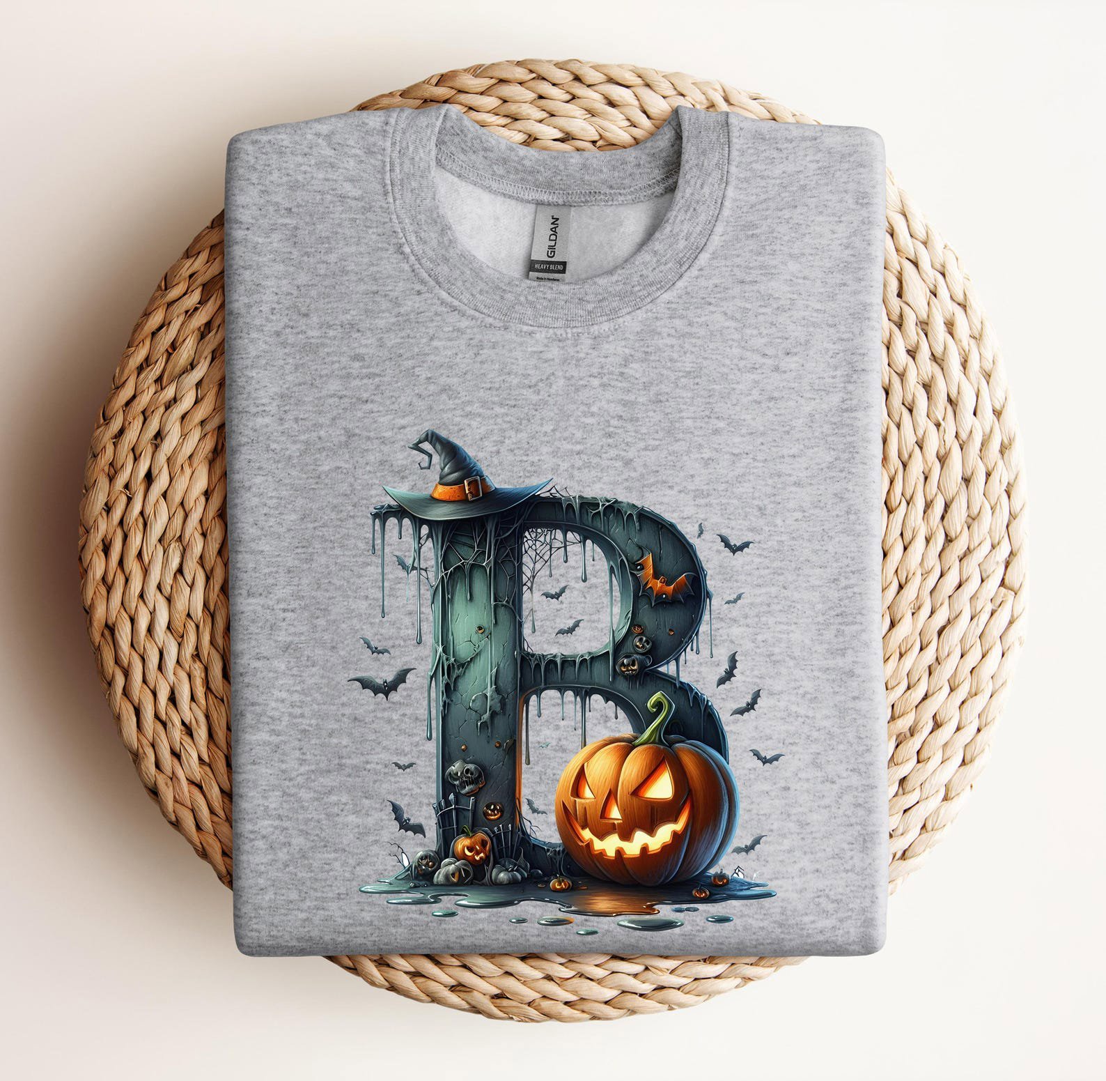 Custom Monogram Halloween Sweatshirt, Matching Gothic Initial Shirt for Groups, Friends, Haunted House Visits 7