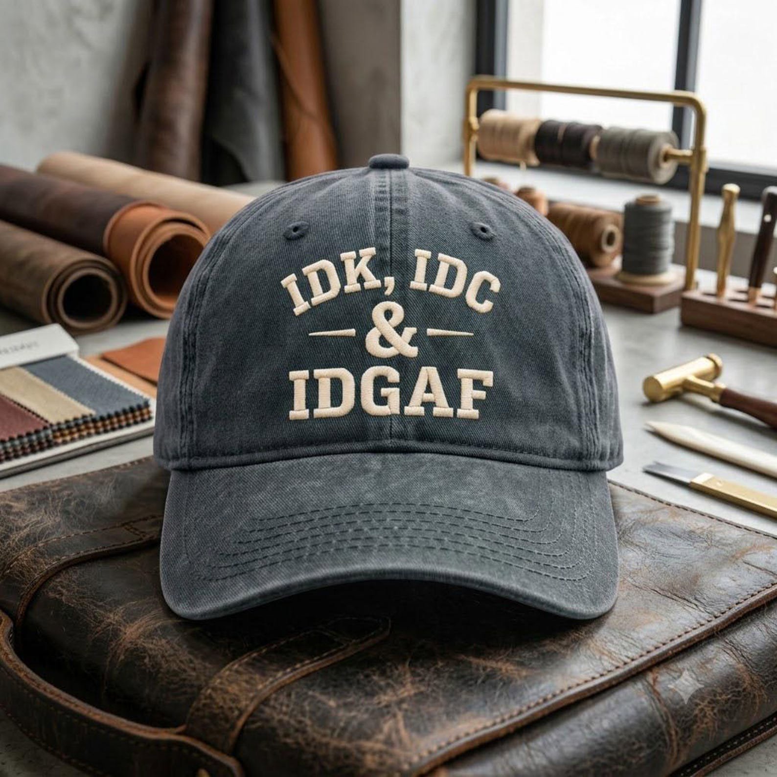 Funny IDK IDC IDGAF Washed Hat, Embroidered Sarcastic Dad Cap, Unbothered Attitude Baseball Hat, Funny Quote Gift 4