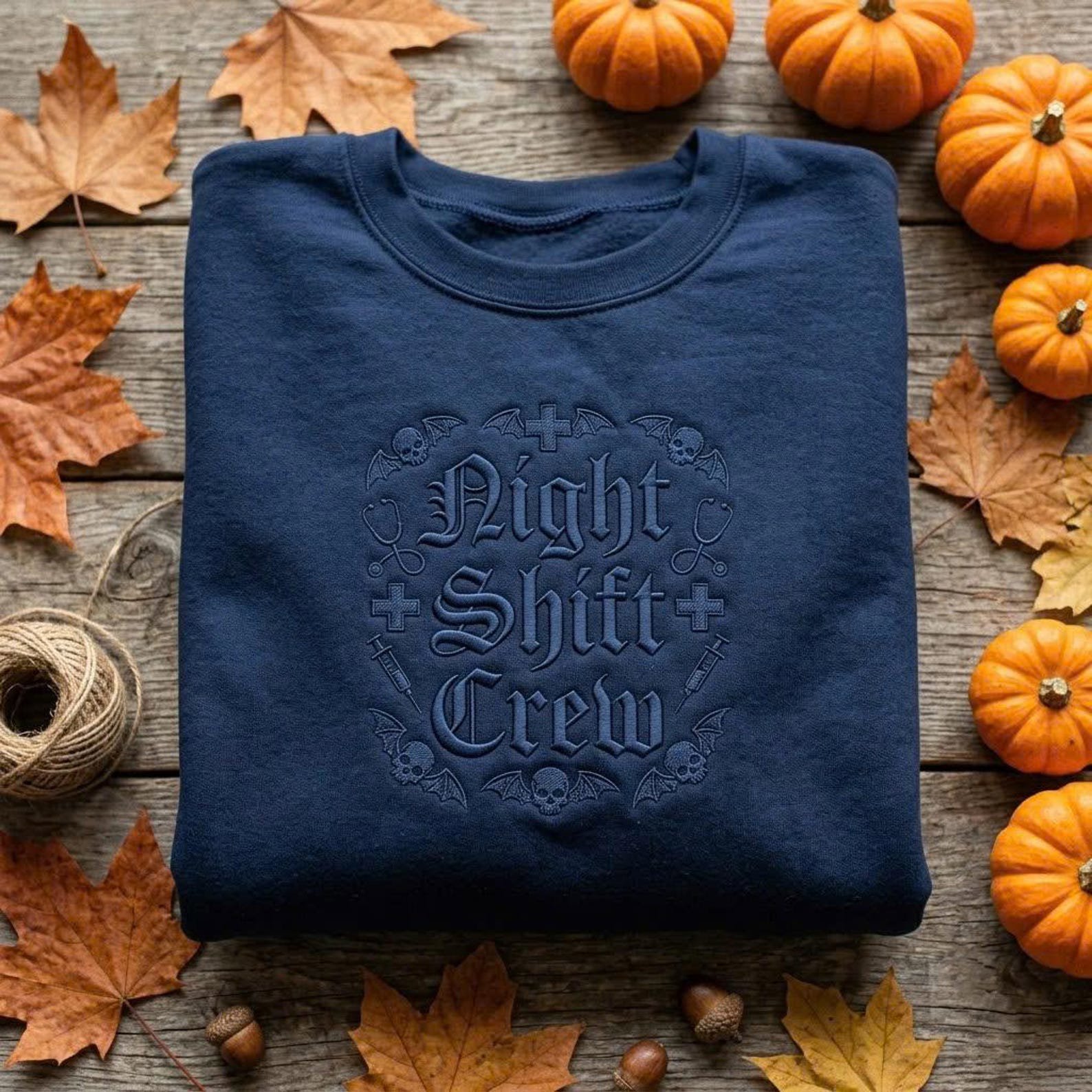 Halloween Night Shift Embroidered Sweatshirt, Nurse Crewneck, Spooky Medical Worker Shirt, Gothic Healthcare Gift, Nurse Life Top 3