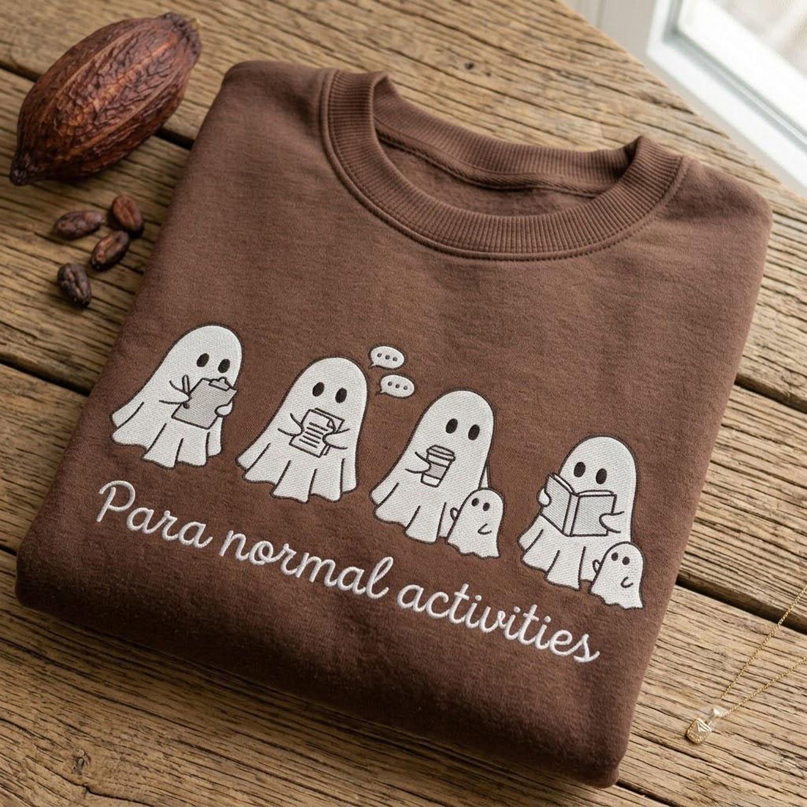 Cute Ghost Embroidered Sweatshirt, Paranormal Activities Crewneck, Cozy Reading Ghost Shirt, Funny Spooky Season Halloween Gift 4
