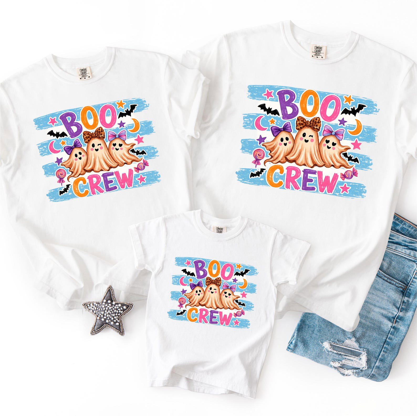 Matching Boo Crew Halloween Sweatshirt, Pink Coquette Ghost Graphic, Family Teacher Squad Outfit 3