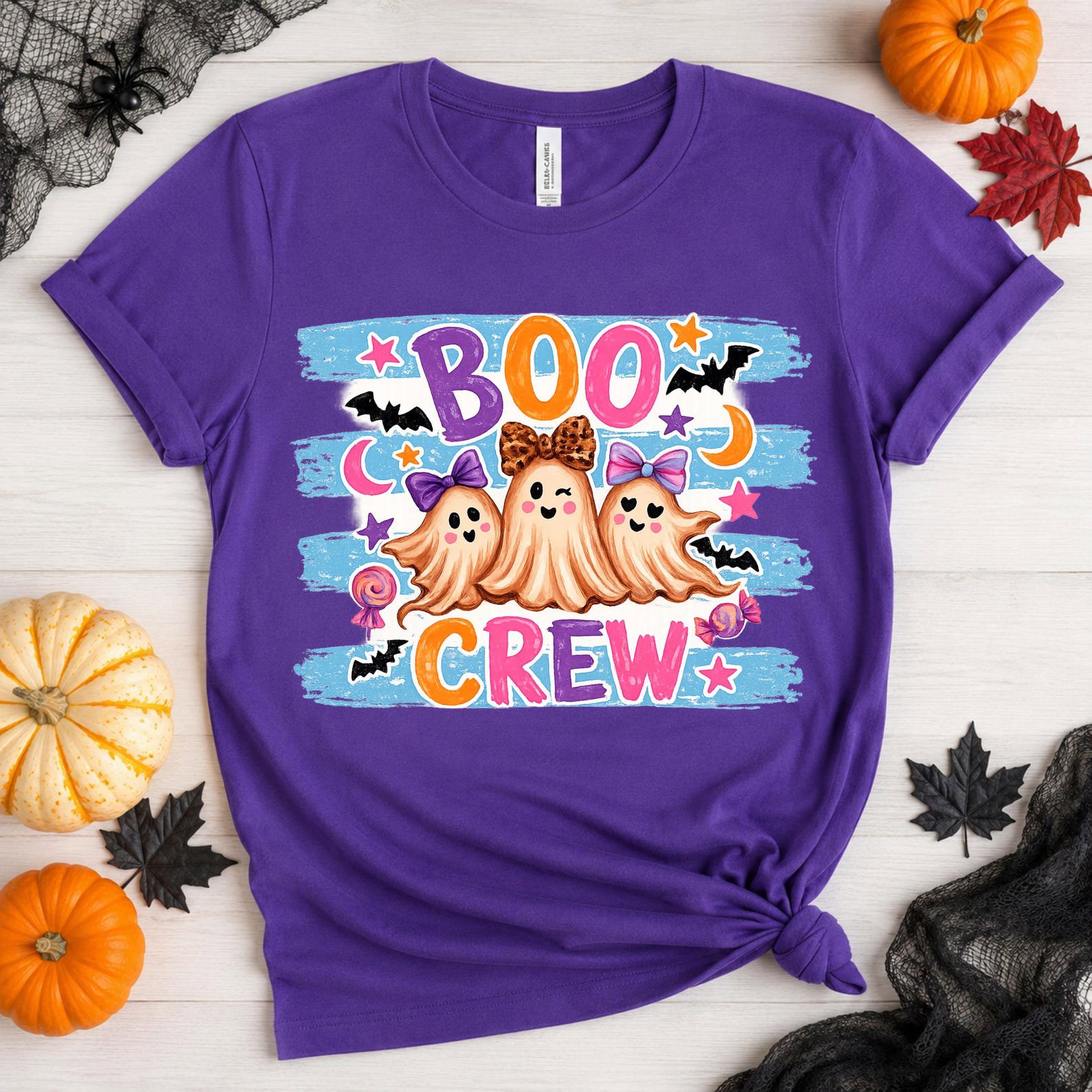 Matching Boo Crew Halloween Sweatshirt, Pink Coquette Ghost Graphic, Family Teacher Squad Outfit 1