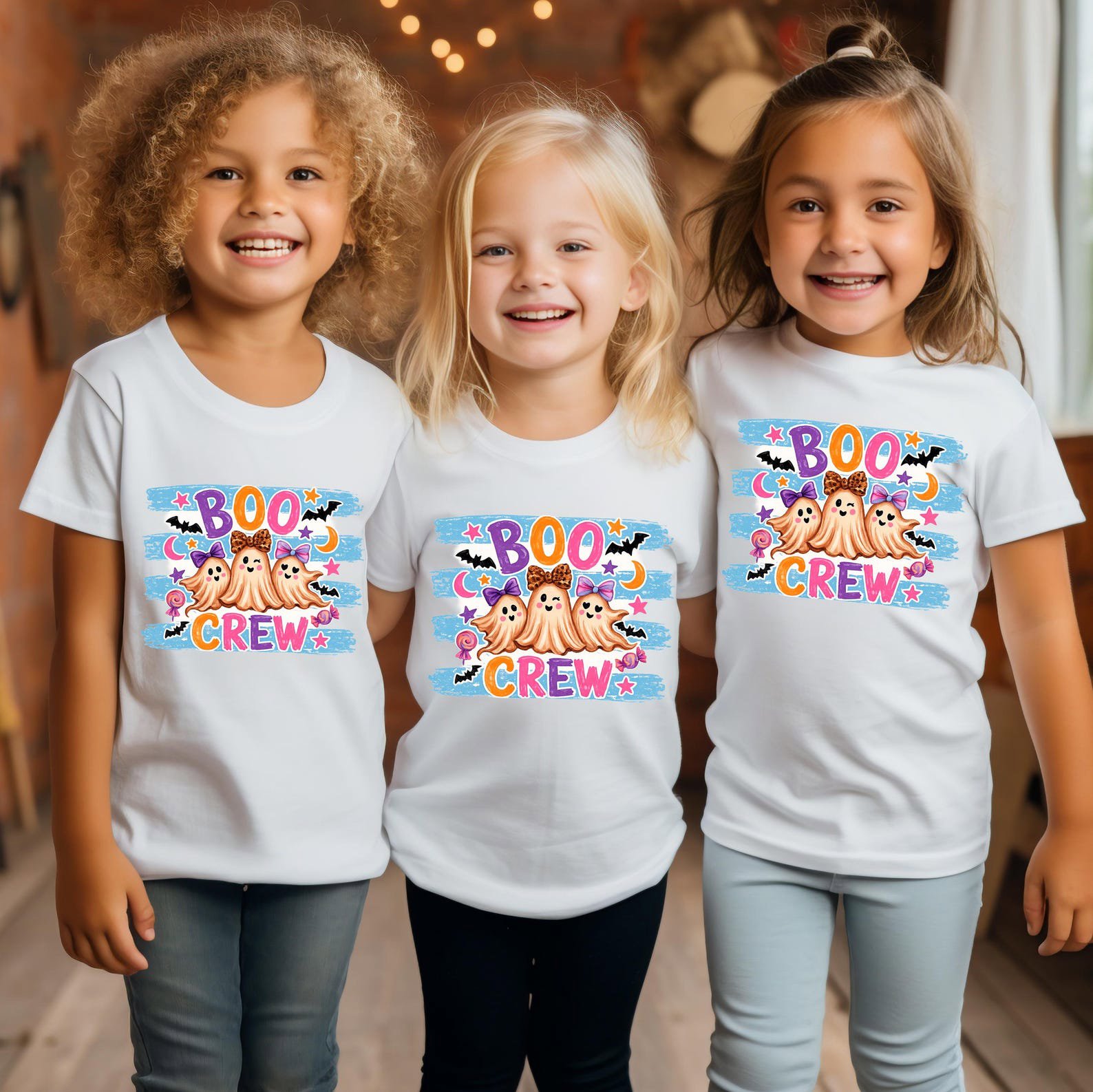 Matching Boo Crew Halloween Sweatshirt, Pink Coquette Ghost Graphic, Family Teacher Squad Outfit 6