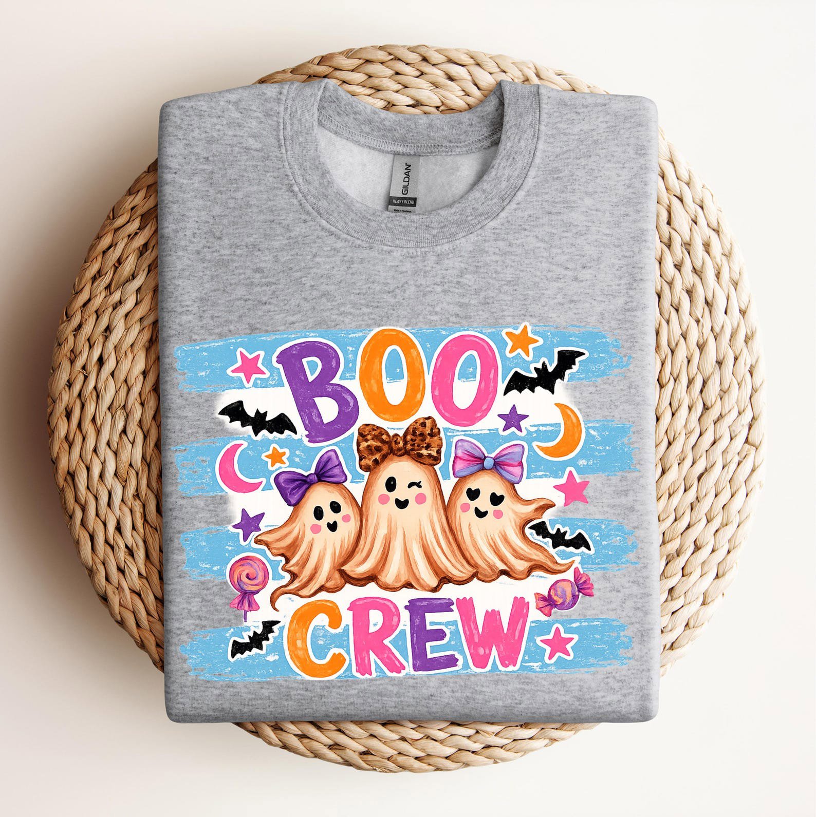 Matching Boo Crew Halloween Sweatshirt, Pink Coquette Ghost Graphic, Family Teacher Squad Outfit 7