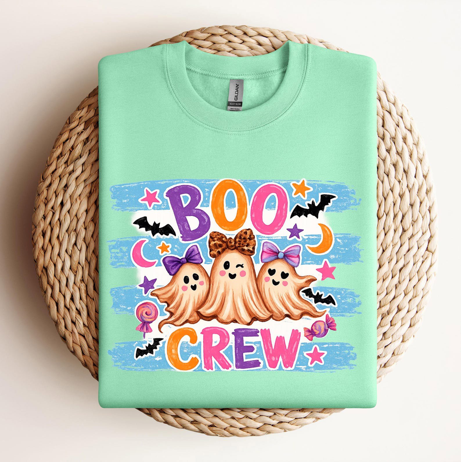 Matching Boo Crew Halloween Sweatshirt, Pink Coquette Ghost Graphic, Family Teacher Squad Outfit 9