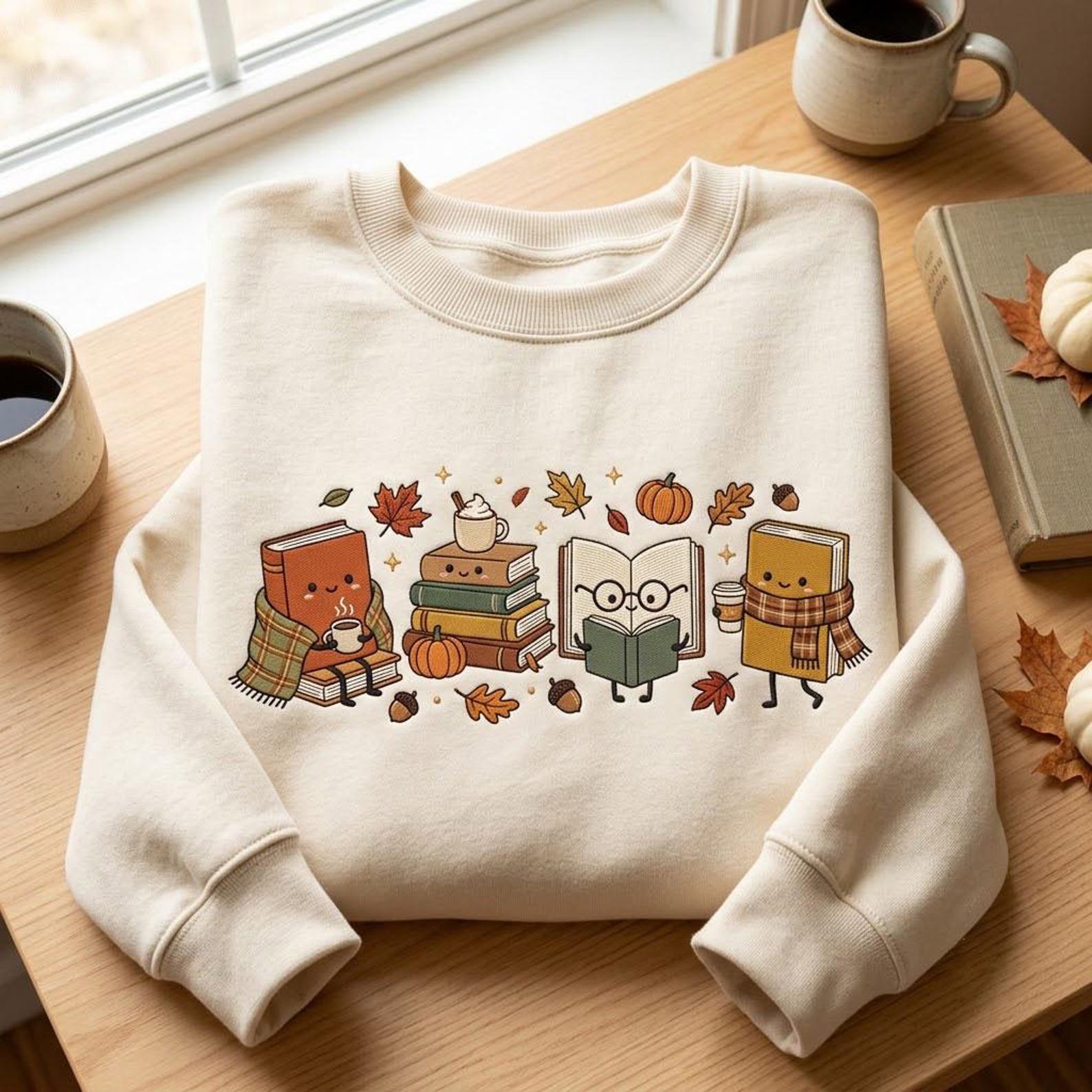 Cozy Book Club Embroidered Sweatshirt, Cute Reading Books Crewneck, Autumn Pumpkin Bookish Shirt, Fall Reader Librarian Gift 2