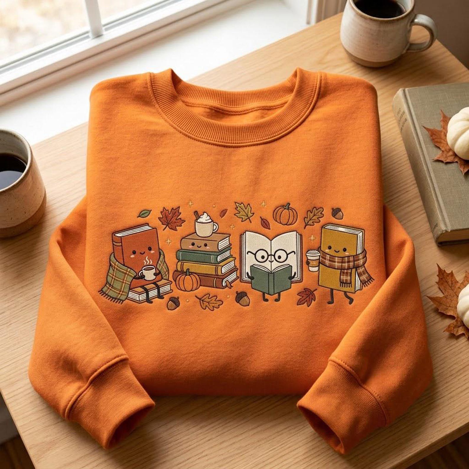 Cozy Book Club Embroidered Sweatshirt, Cute Reading Books Crewneck, Autumn Pumpkin Bookish Shirt, Fall Reader Librarian Gift 1