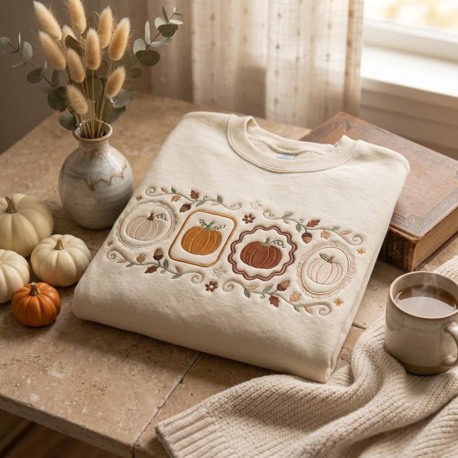 Embroidered Vintage Pumpkin Crewneck, Cozy Fall Harvest Sweatshirt, Autumn Thanksgiving Pullover, Rustic Seasonal Gift for Pumpkin Lovers 2