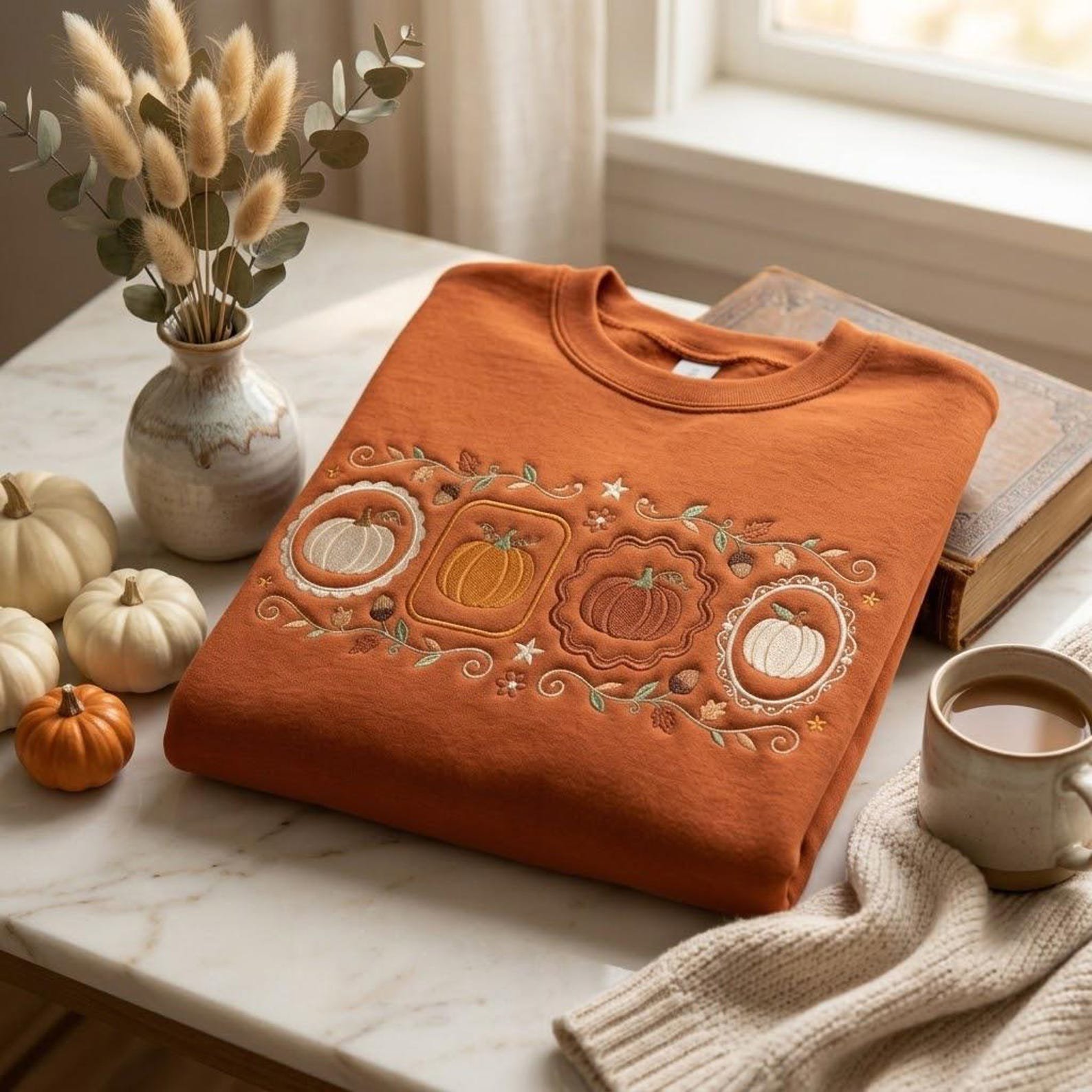 Embroidered Vintage Pumpkin Crewneck, Cozy Fall Harvest Sweatshirt, Autumn Thanksgiving Pullover, Rustic Seasonal Gift for Pumpkin Lovers 4