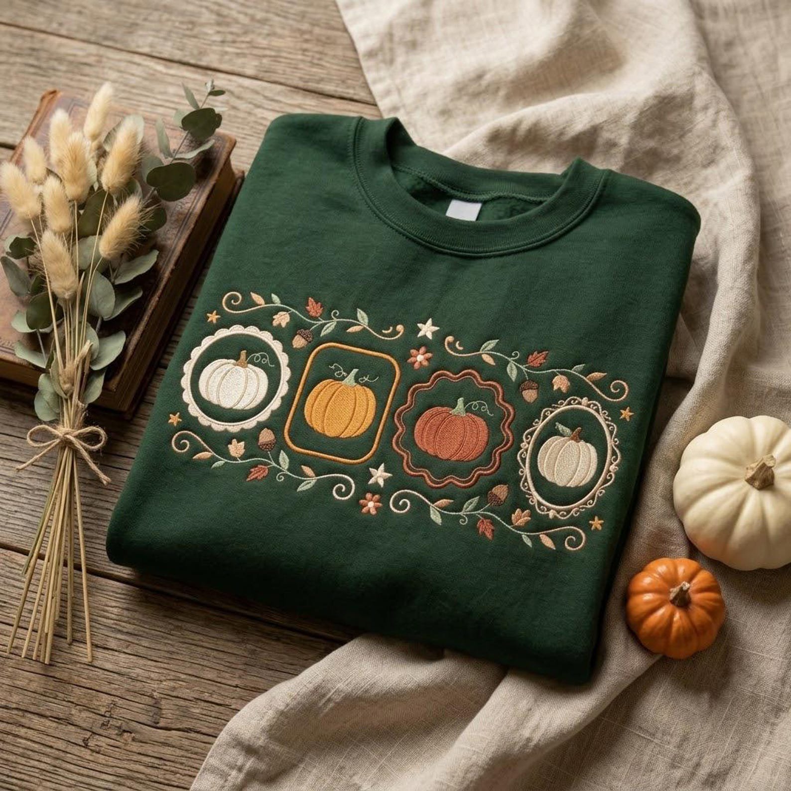 Embroidered Vintage Pumpkin Crewneck, Cozy Fall Harvest Sweatshirt, Autumn Thanksgiving Pullover, Rustic Seasonal Gift for Pumpkin Lovers 5