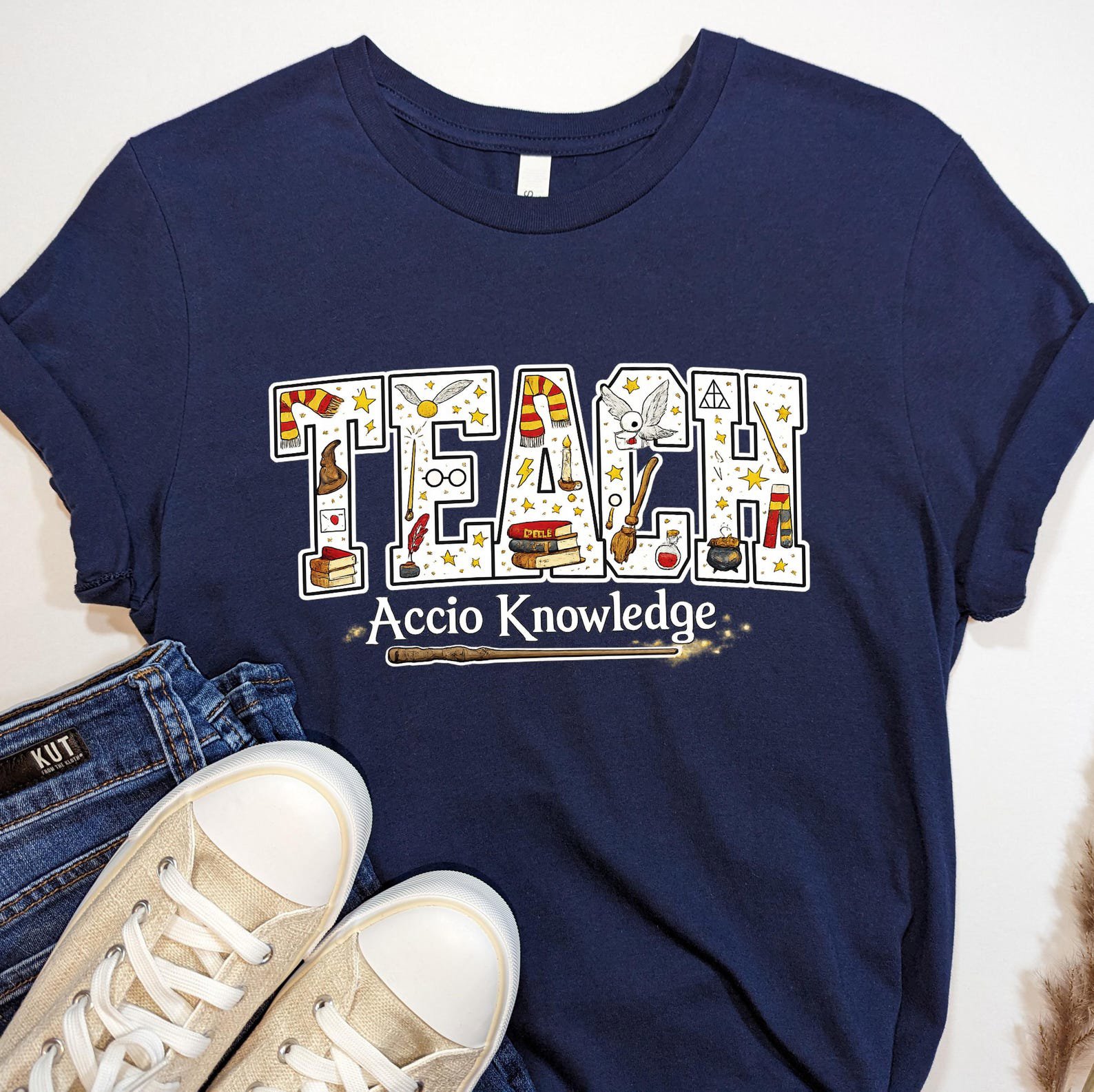 Magical Accio Knowledge Teach Sweatshirt, Wizard Spell Wand Book Graphic For Halloween Teacher Outfit 7