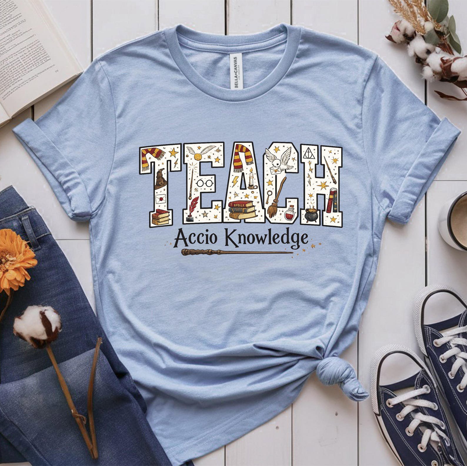 Magical Accio Knowledge Teach Sweatshirt, Wizard Spell Wand Book Graphic For Halloween Teacher Outfit 8