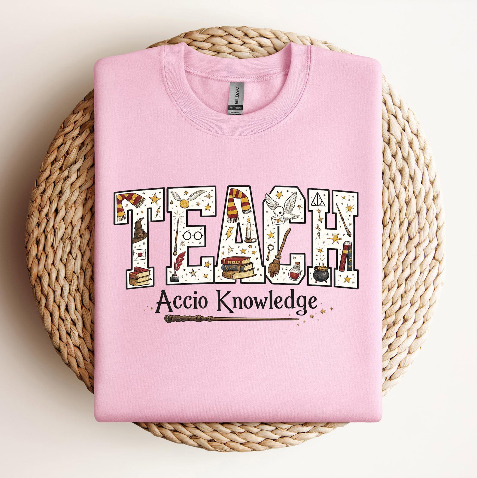 Magical Accio Knowledge Teach Sweatshirt, Wizard Spell Wand Book Graphic For Halloween Teacher Outfit 10