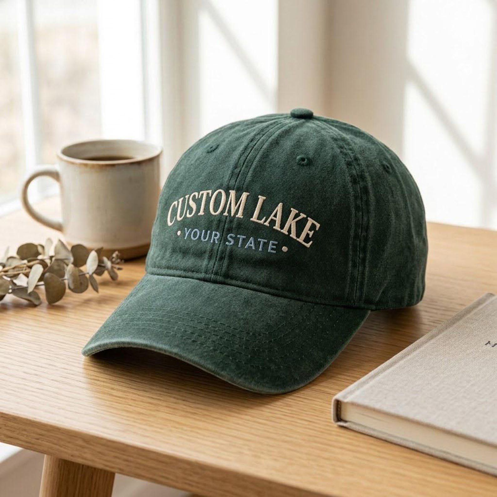 Personalized Lake Embroidered Washed Hat, Custom State Dad Hat, Lake Name Location Cap, Boating Vacation Gift, Cottage Lake Hat 3